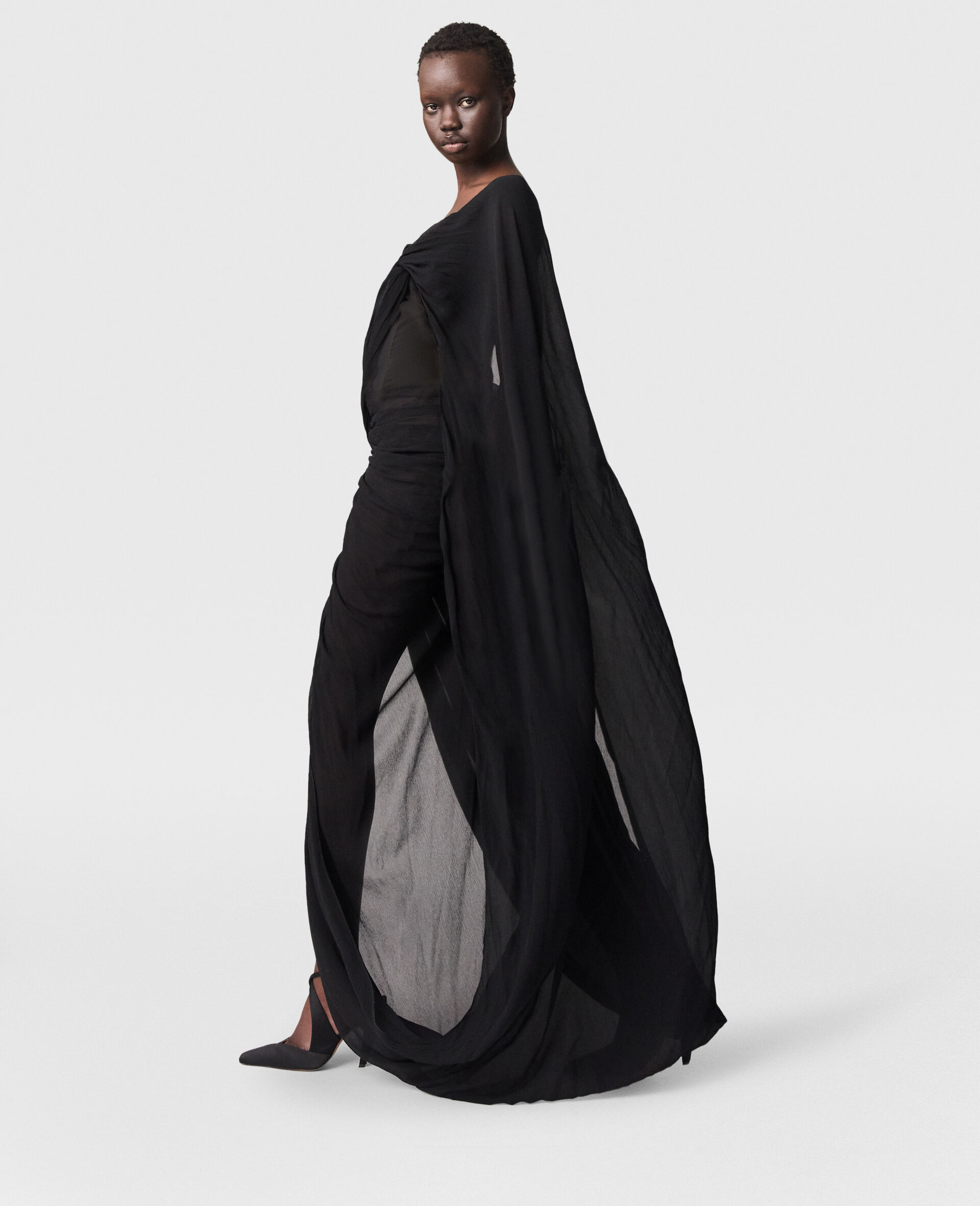 Wrapped Cape-Front Ruched Top-Black-large image number 4