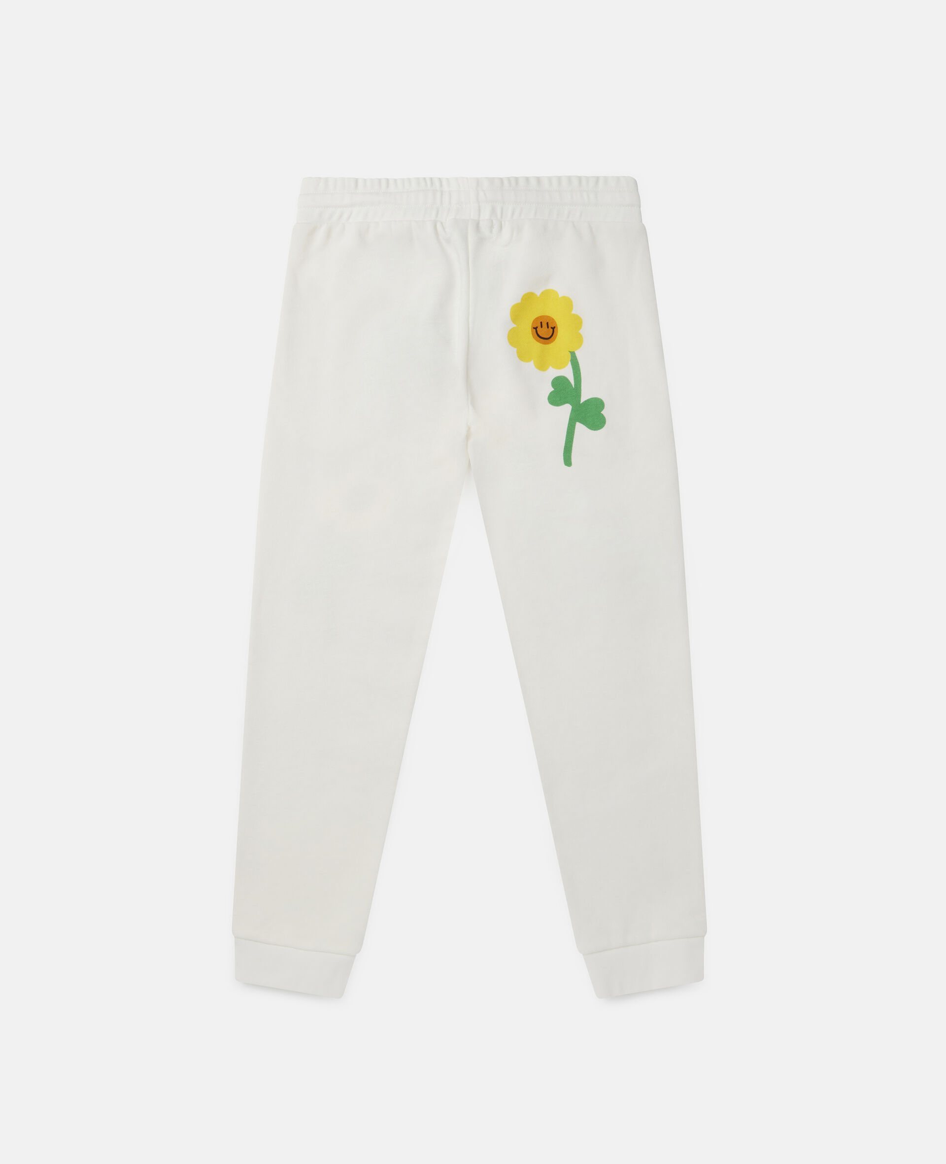 Flower Embroidered Cotton Fleece Joggers-White-large image number 2