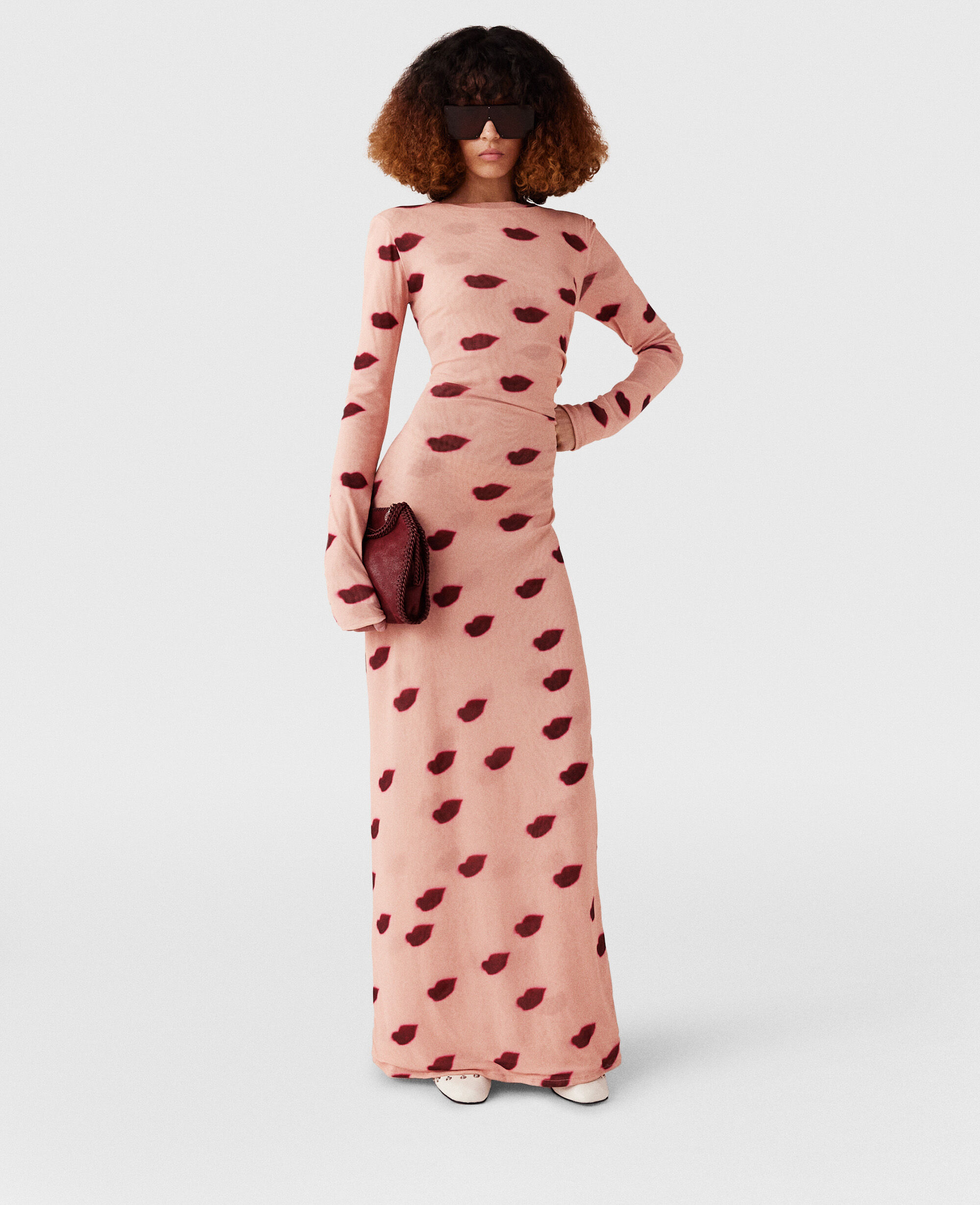Women Dusty pink and red Long Sleeve Lips Print Maxi Dress Stella McCartney GB