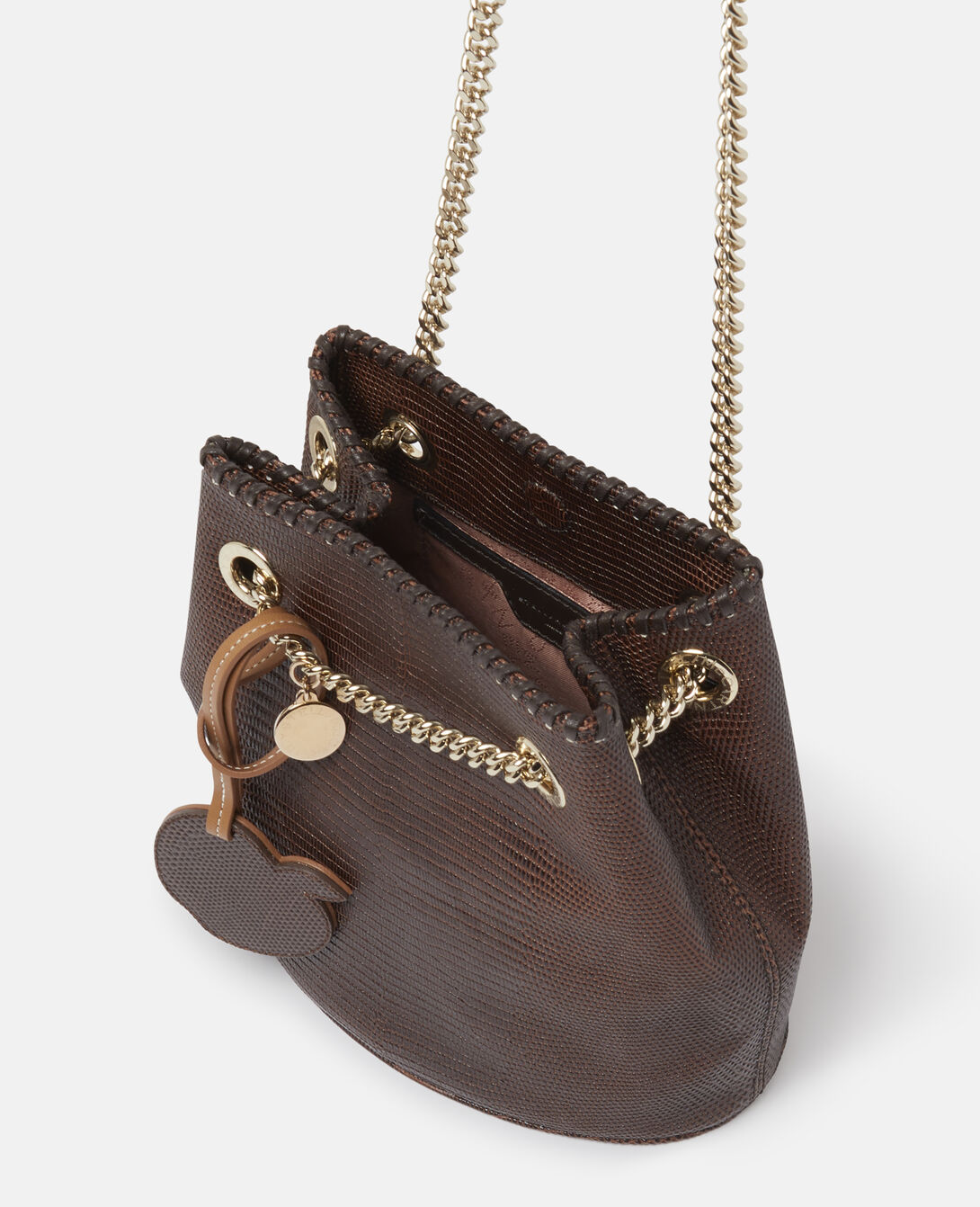 Women Chocolate brown Falabella Scale-Embossed Bucket Bag | Stella 