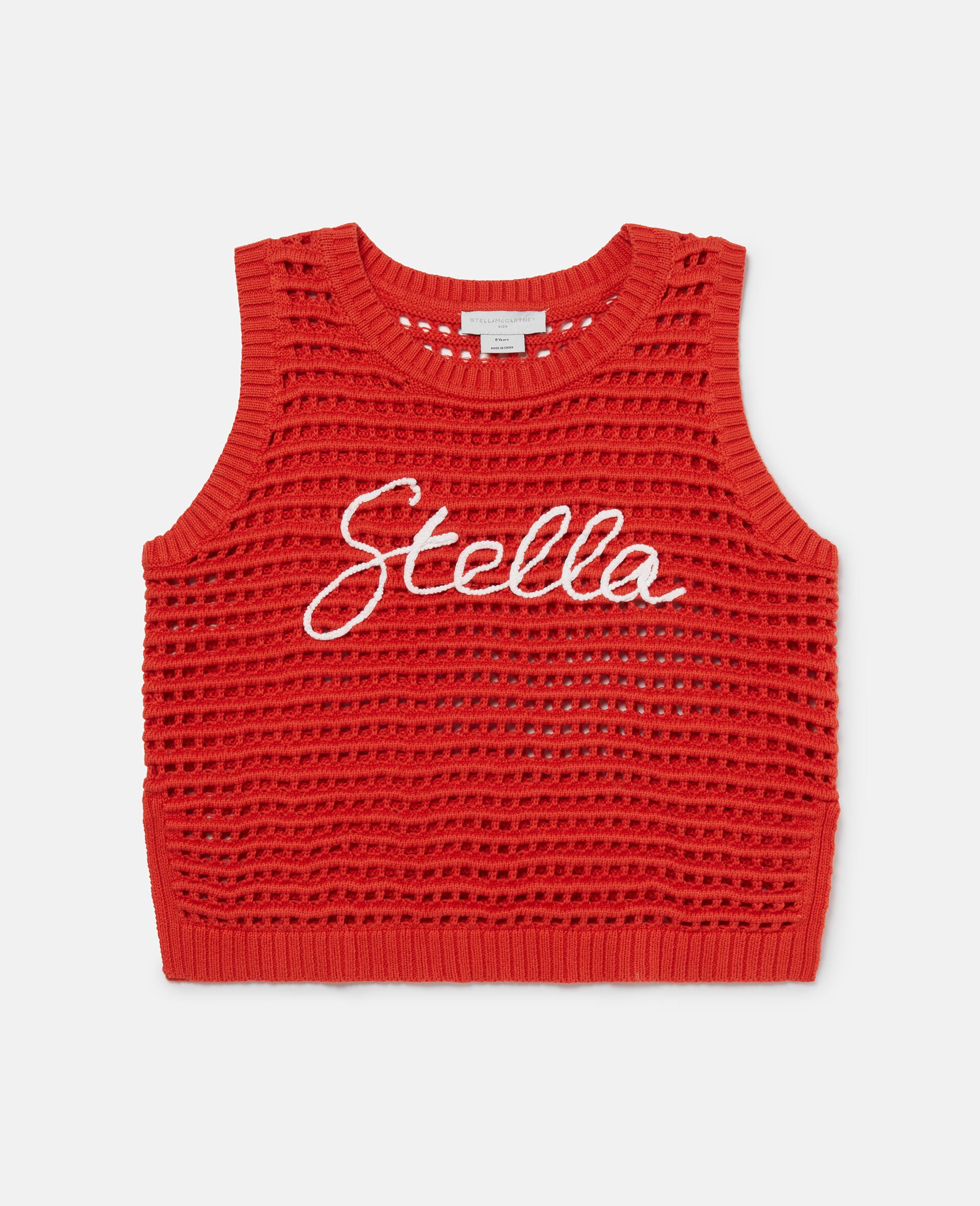 Stella Embroidered Crochet Sleeveless Top-Red-medium