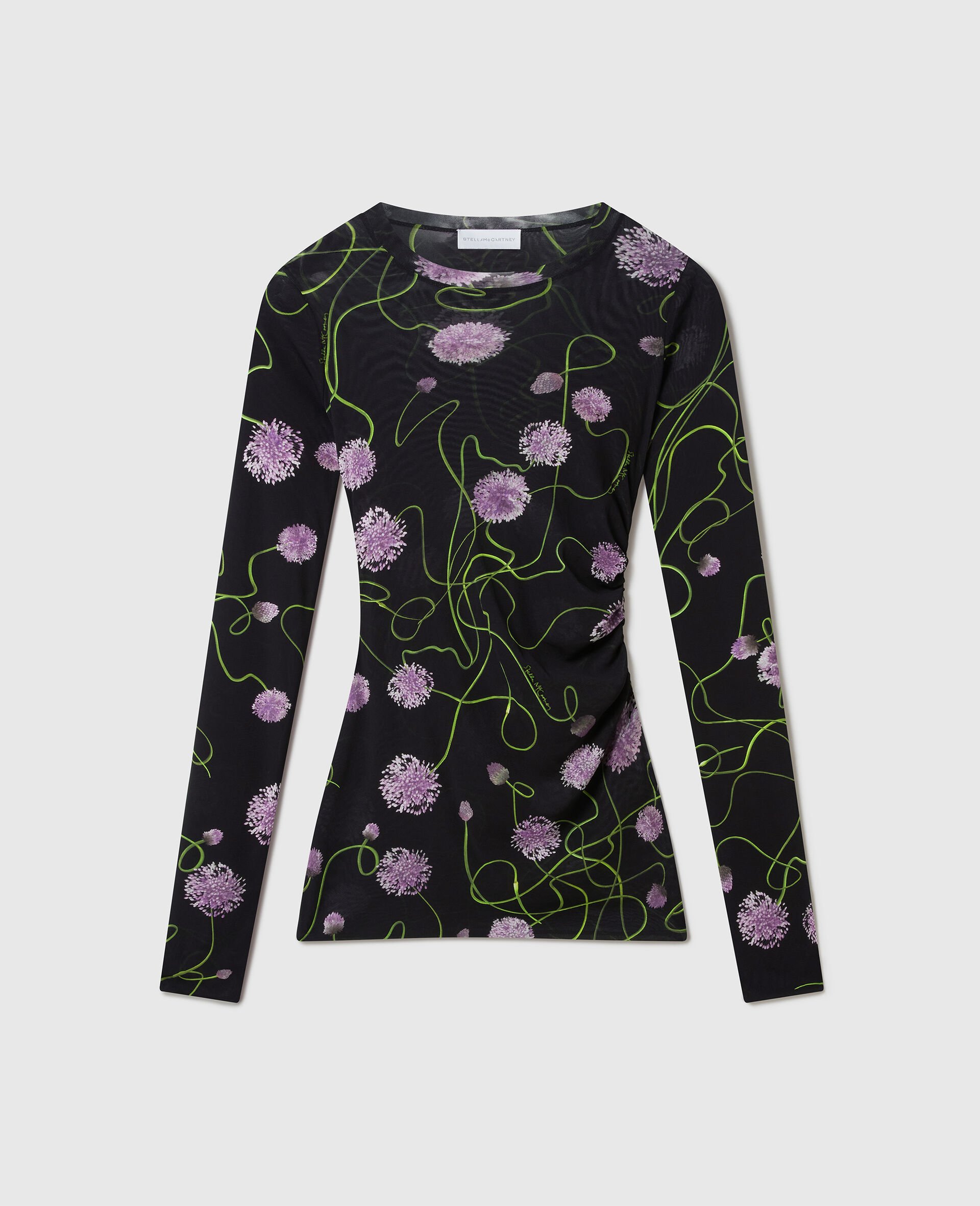 Mesh Twisted Floral Top-Black-medium