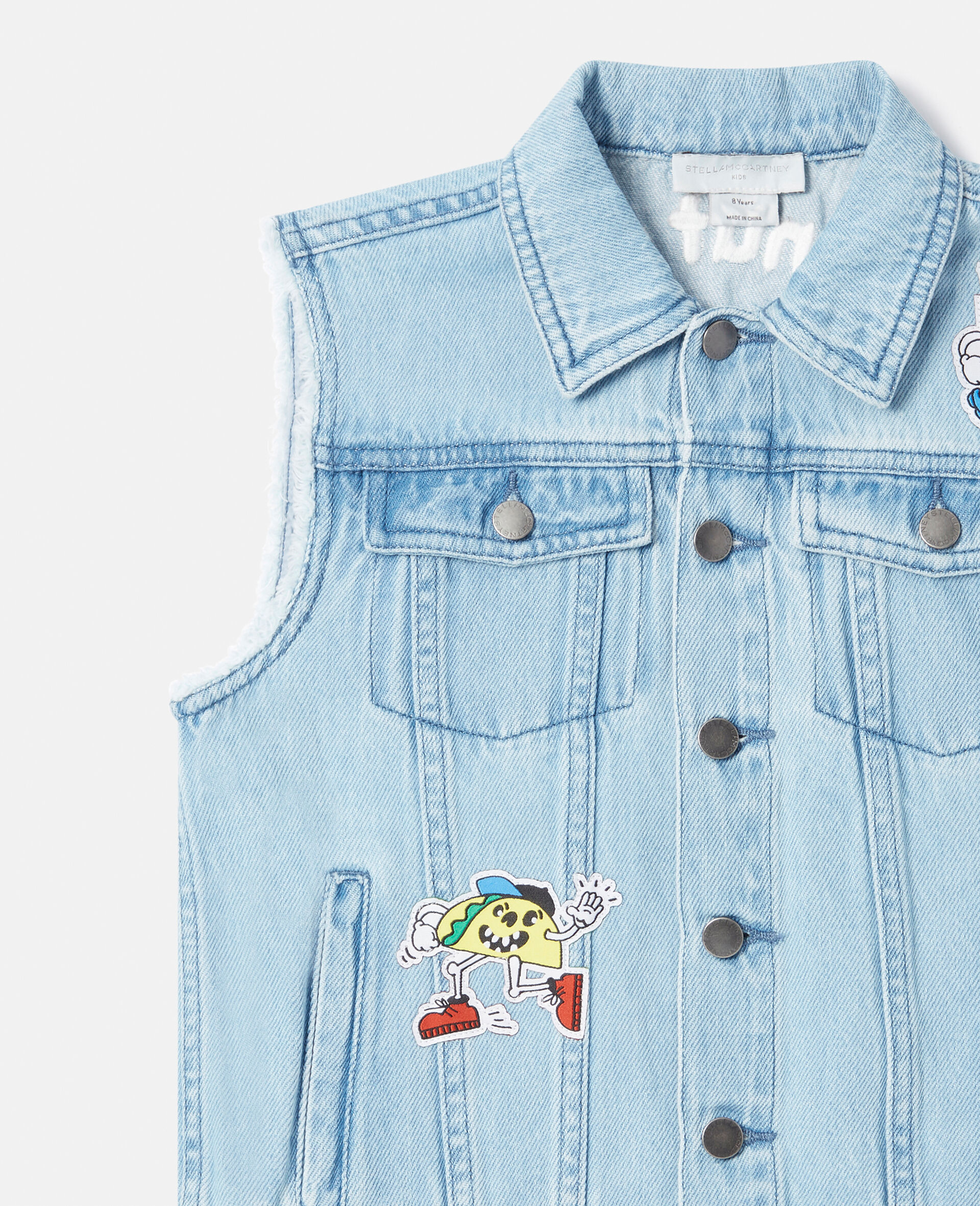 Fast Food Embroidery Denim Gilet-Multicolour-large image number 1