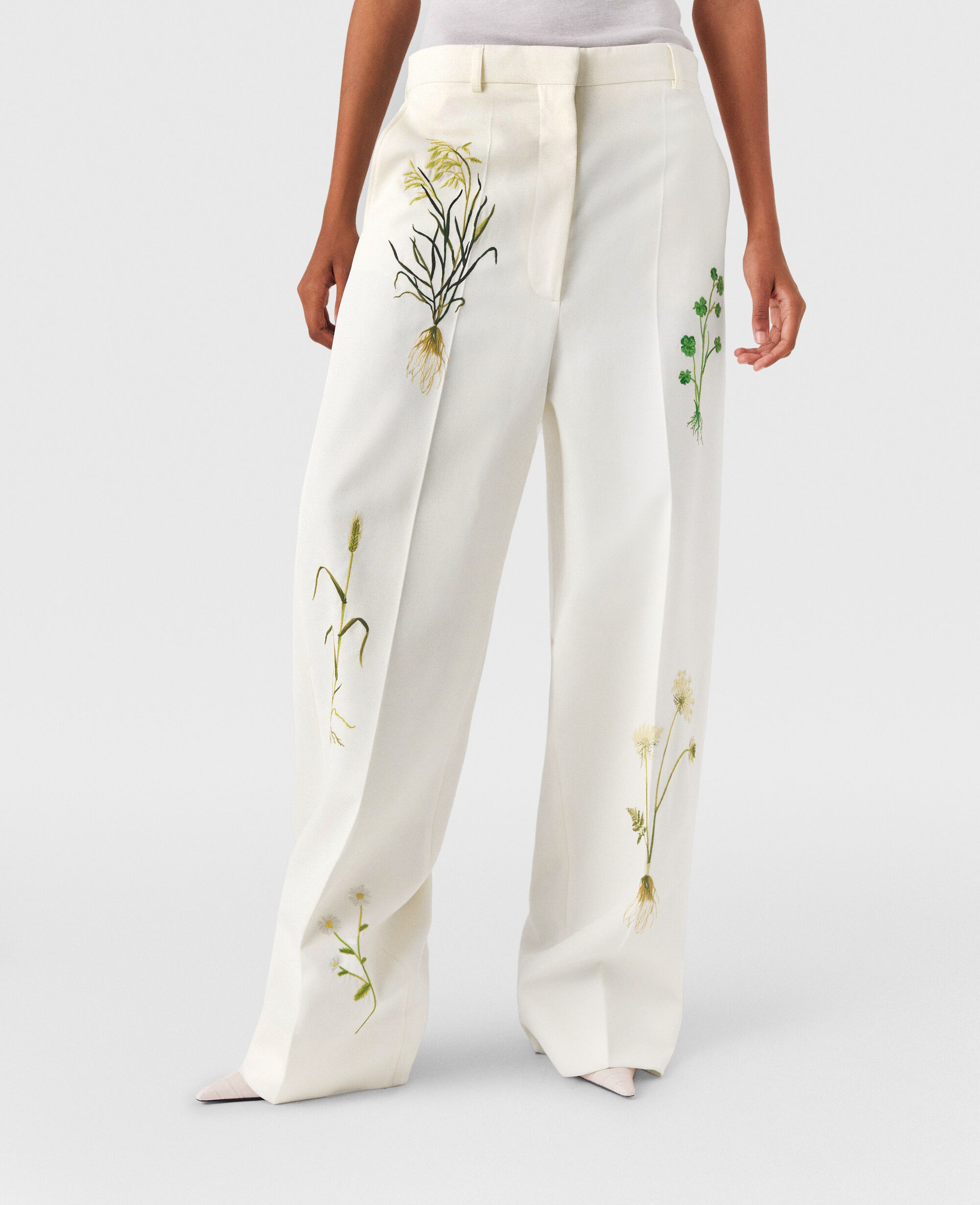 Women Cream Low-Rise Floral Straight-Leg Pants | Stella
