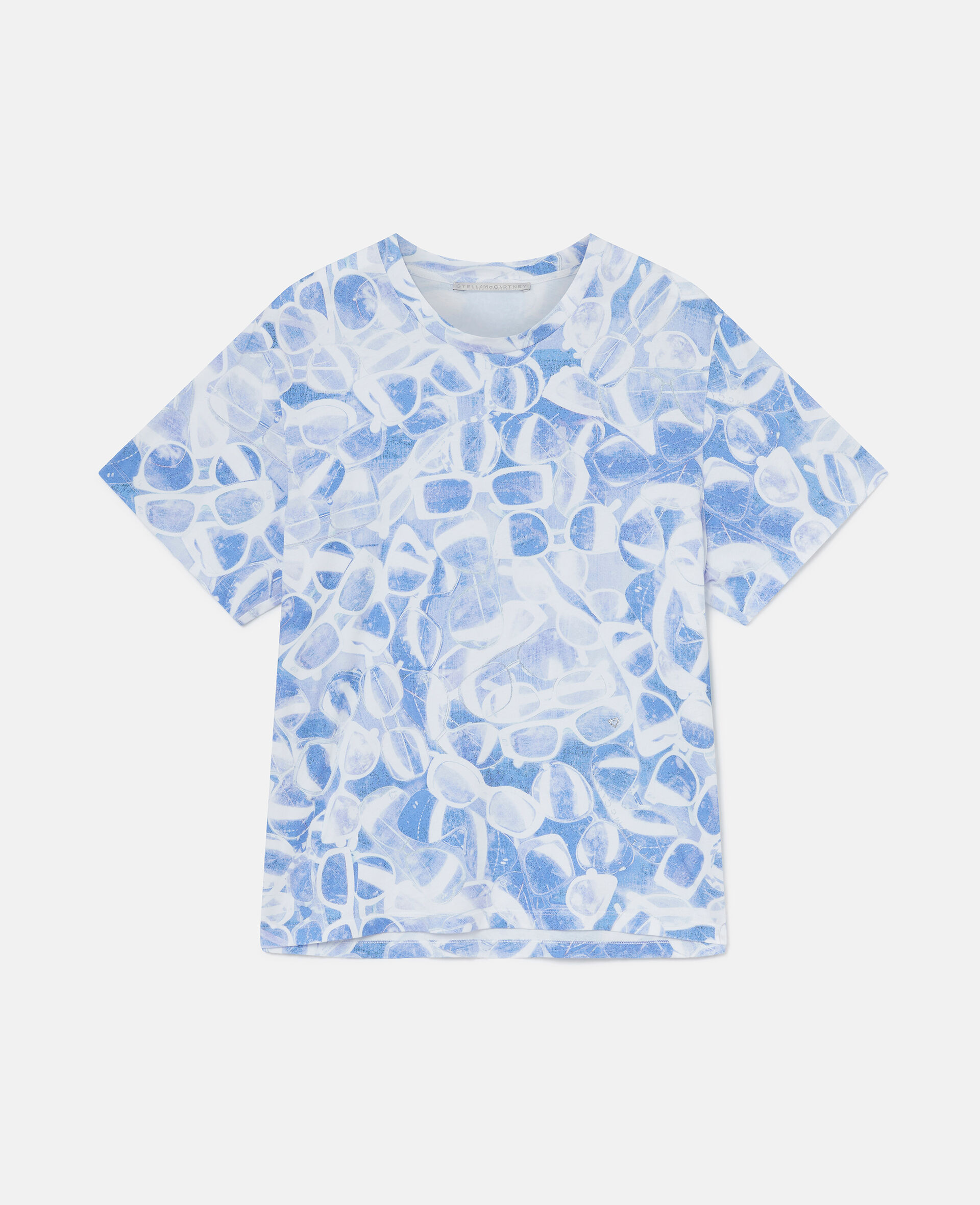 Sunglasses Print Boxy T-Shirt-Blue-large image number 0