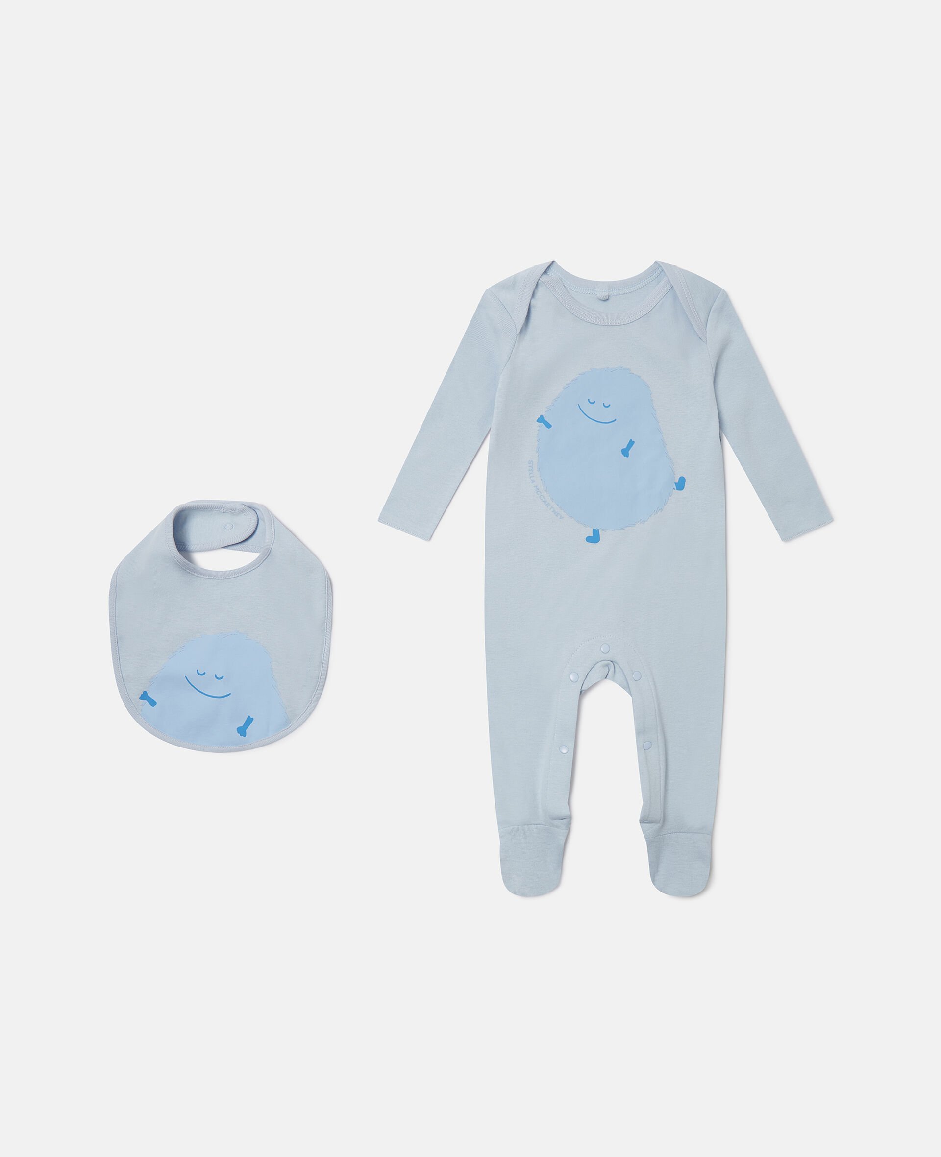 Monster Printed Bib and Romper Set-Blue-medium