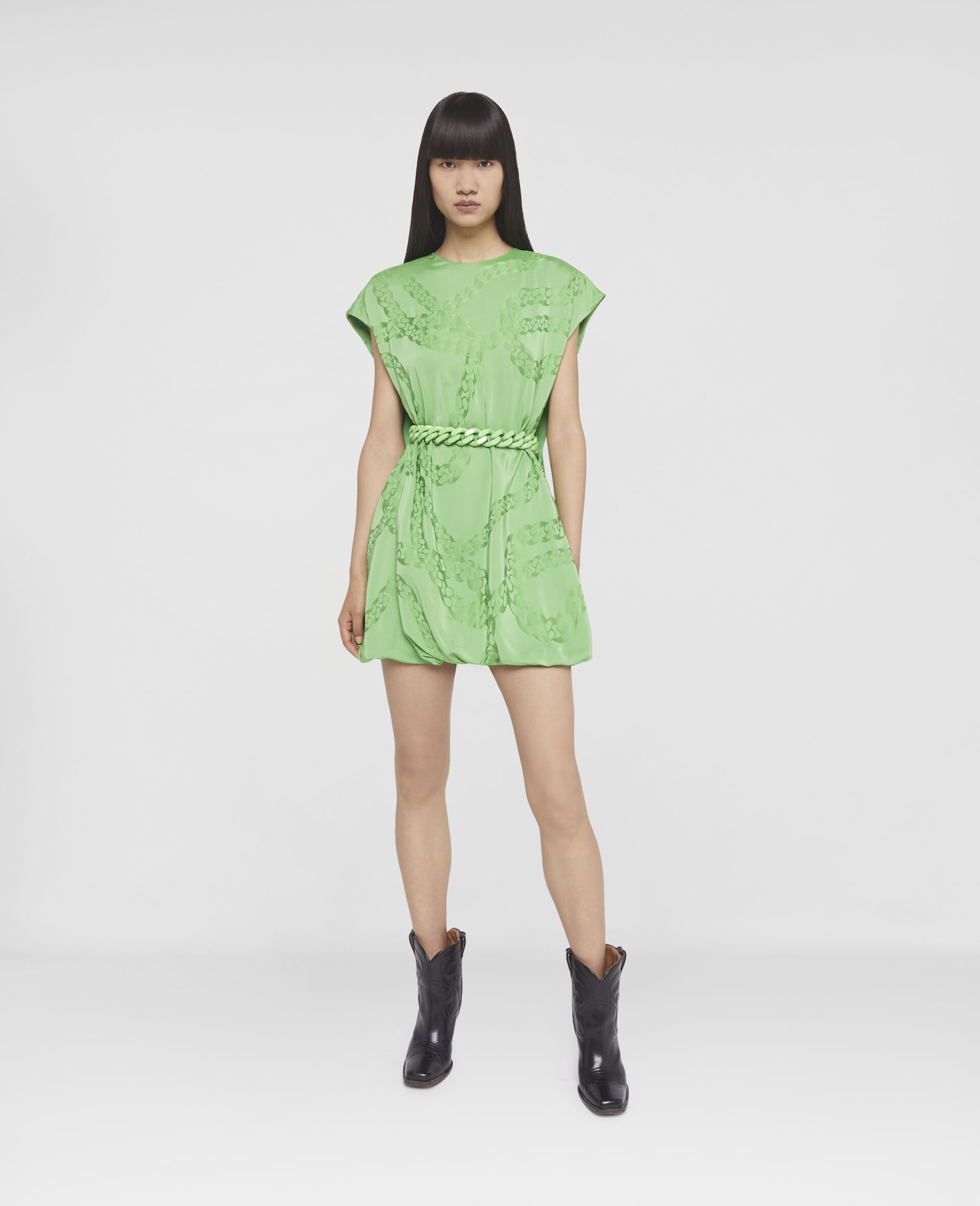 Mini robe en jacquard de soie imprime Falabella-Vert-large image number 1