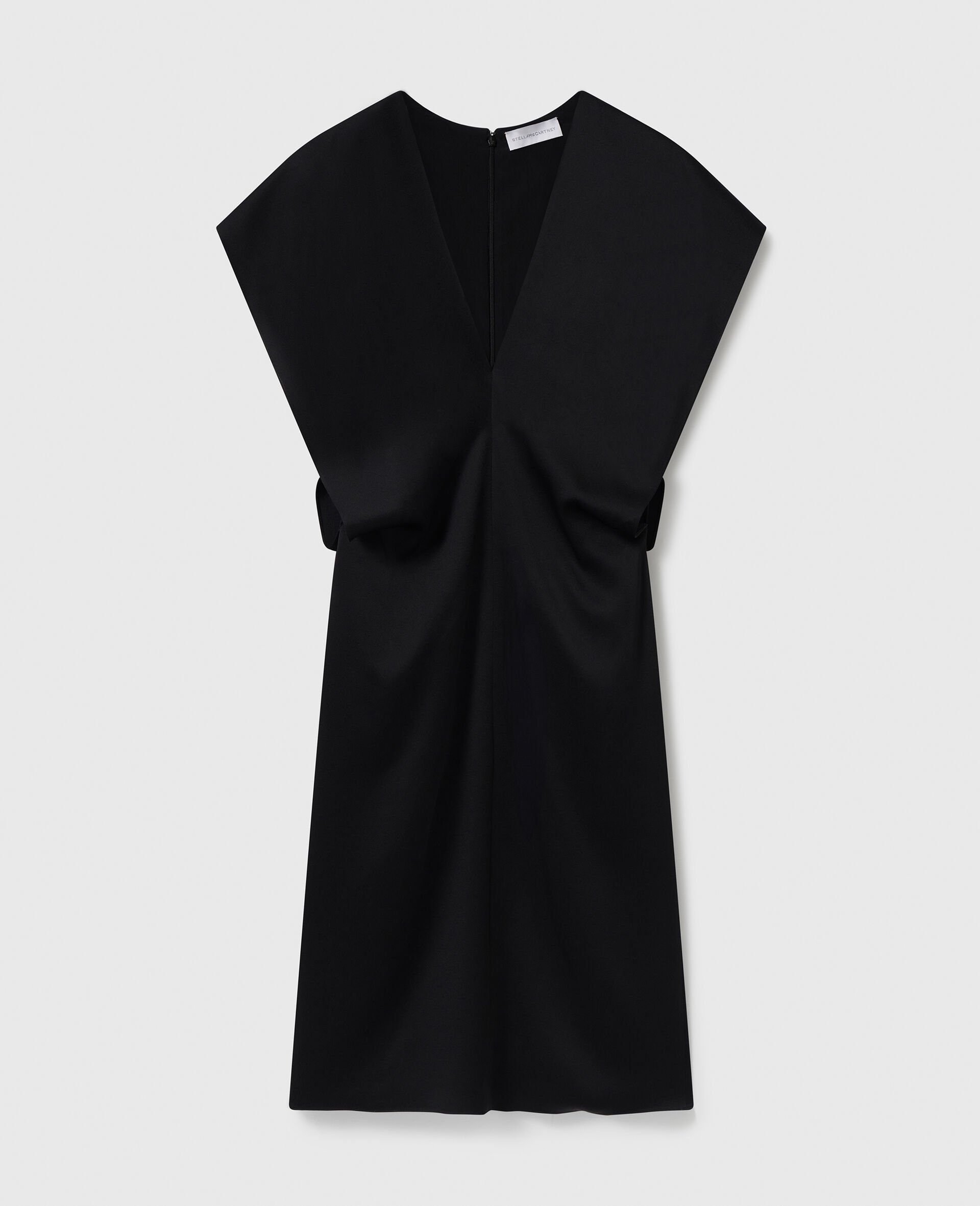Deep V Cap Sleeved Midi Dress-Black-large image number 0