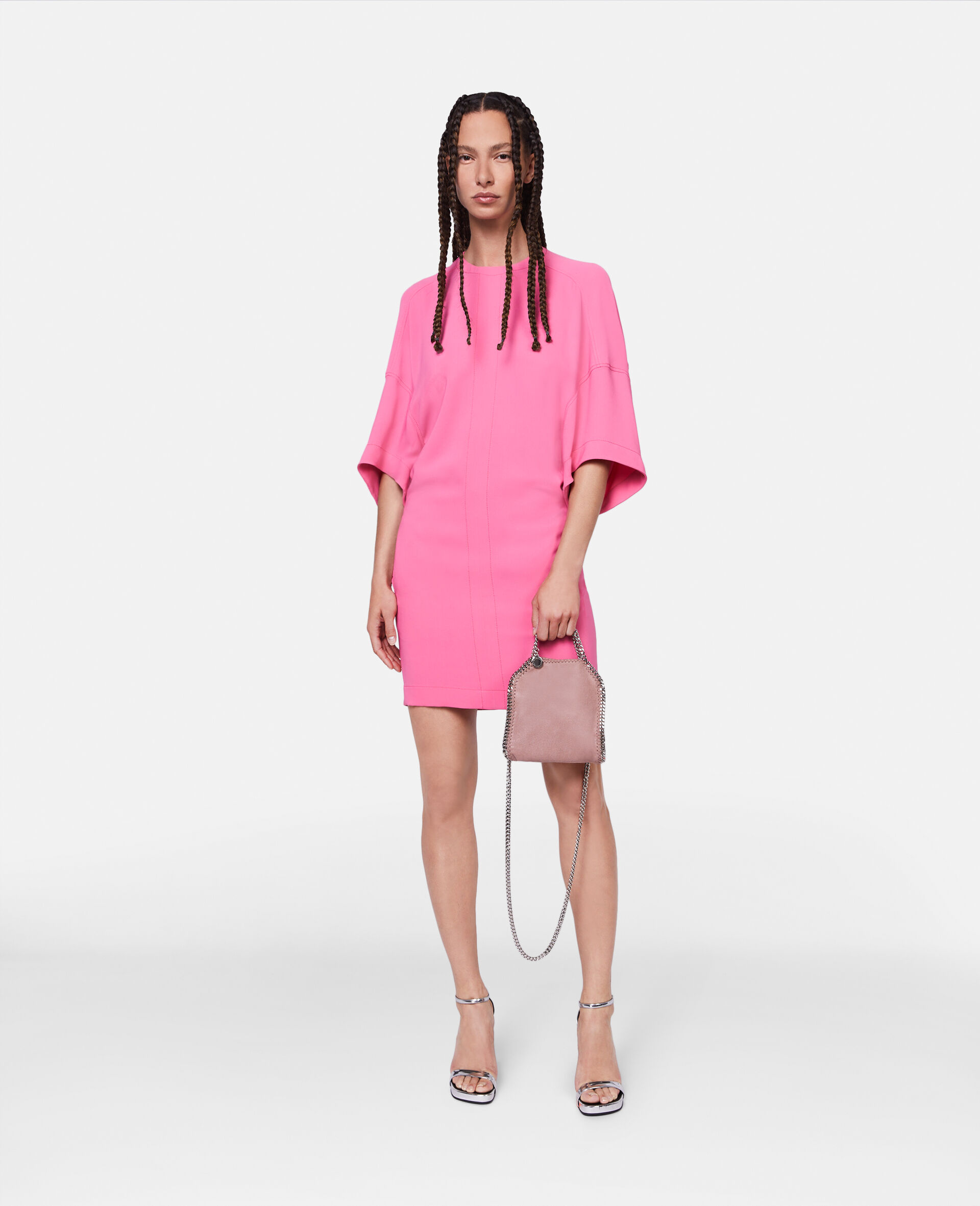 オーバーサイズスリーブ Tシャツドレス-ピンク-model