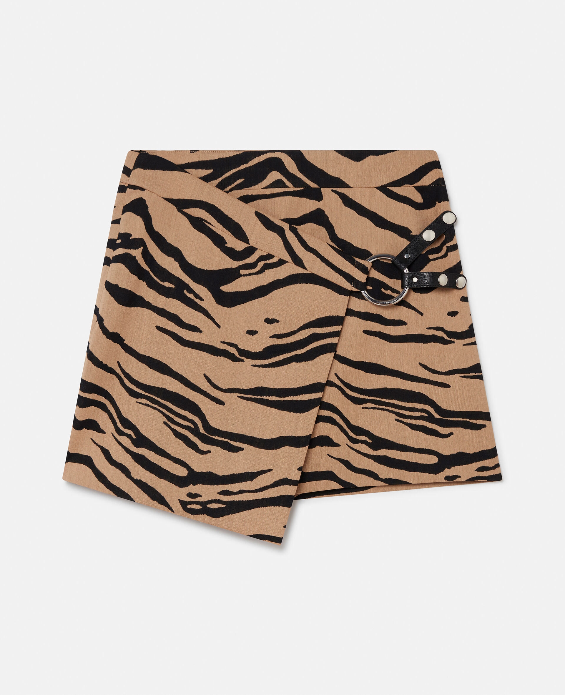 Tiger Print Wrap Mini Skirt-Beige-large image number 0