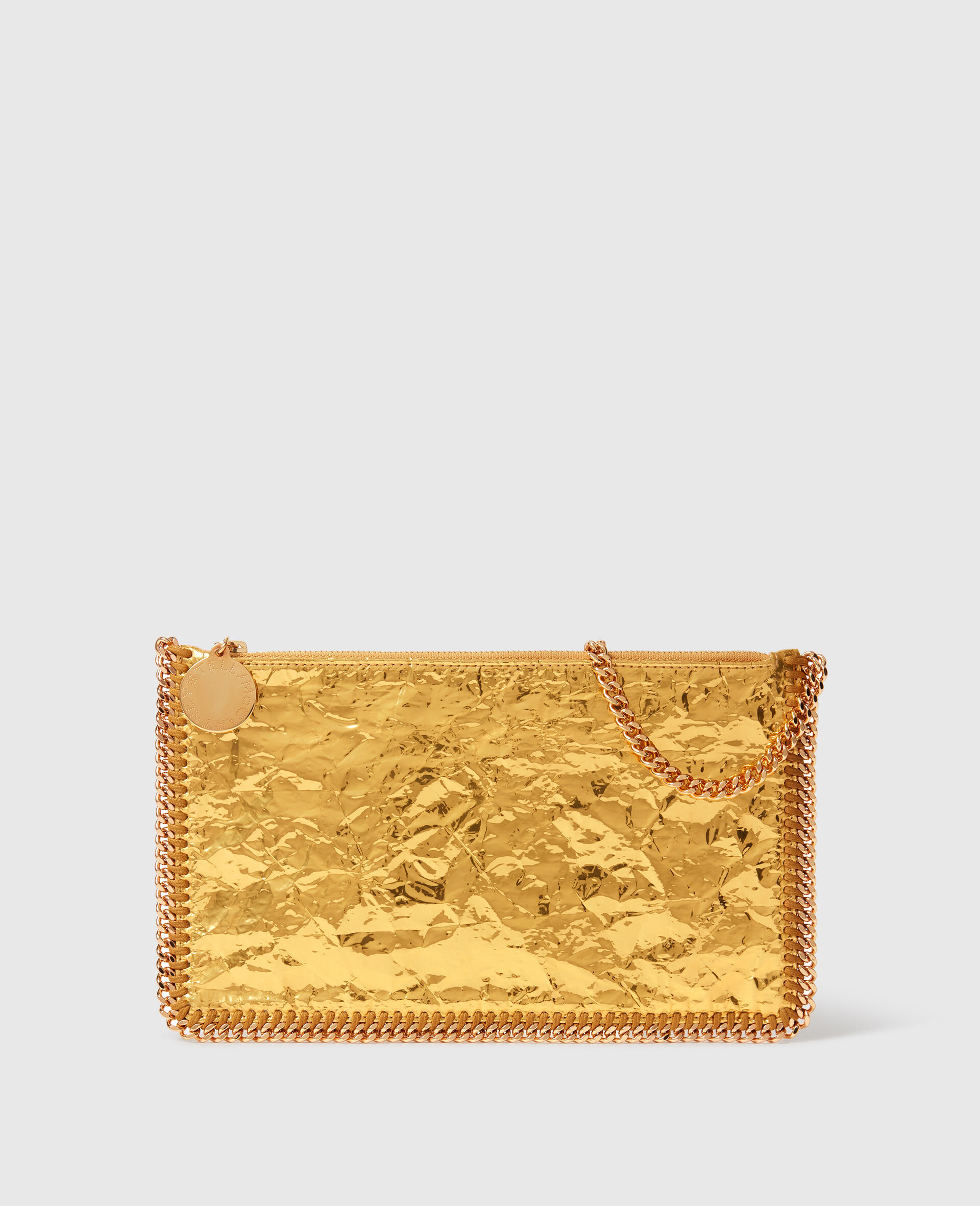 Crinkled Metallic Falabella Wallet Crossbody Bag-Gold-medium