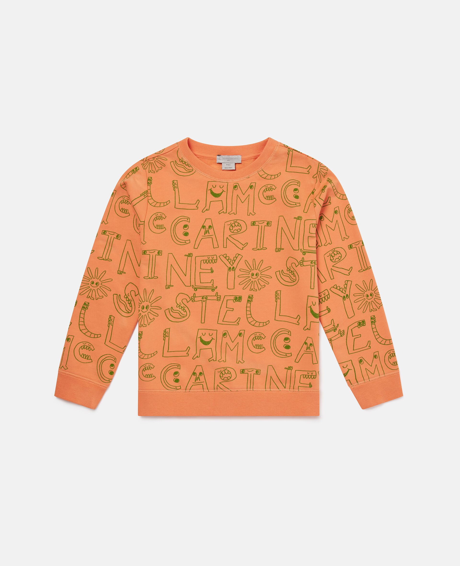Lettering Print Sweatshirt -Orange-medium
