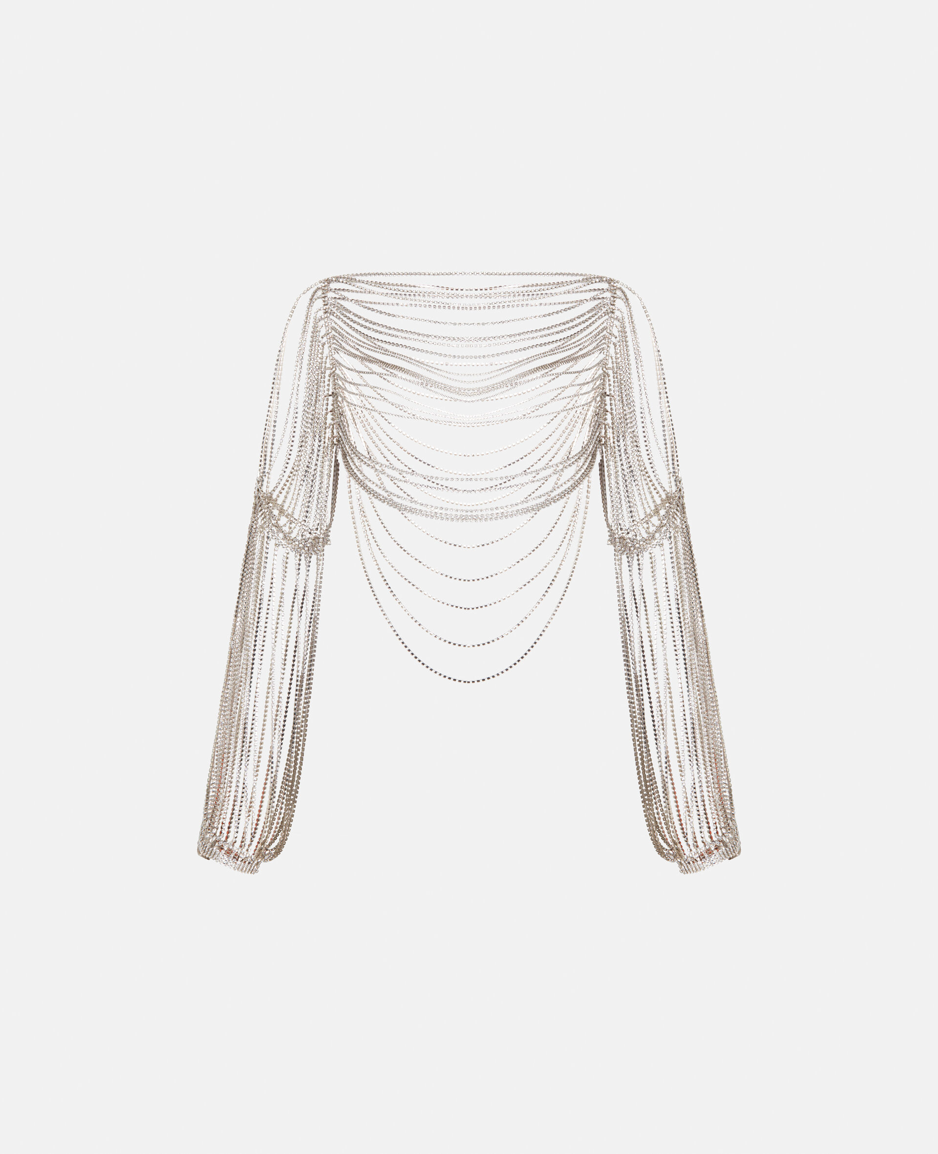 Crystal Chain Sleeve Top-White-large image number 0