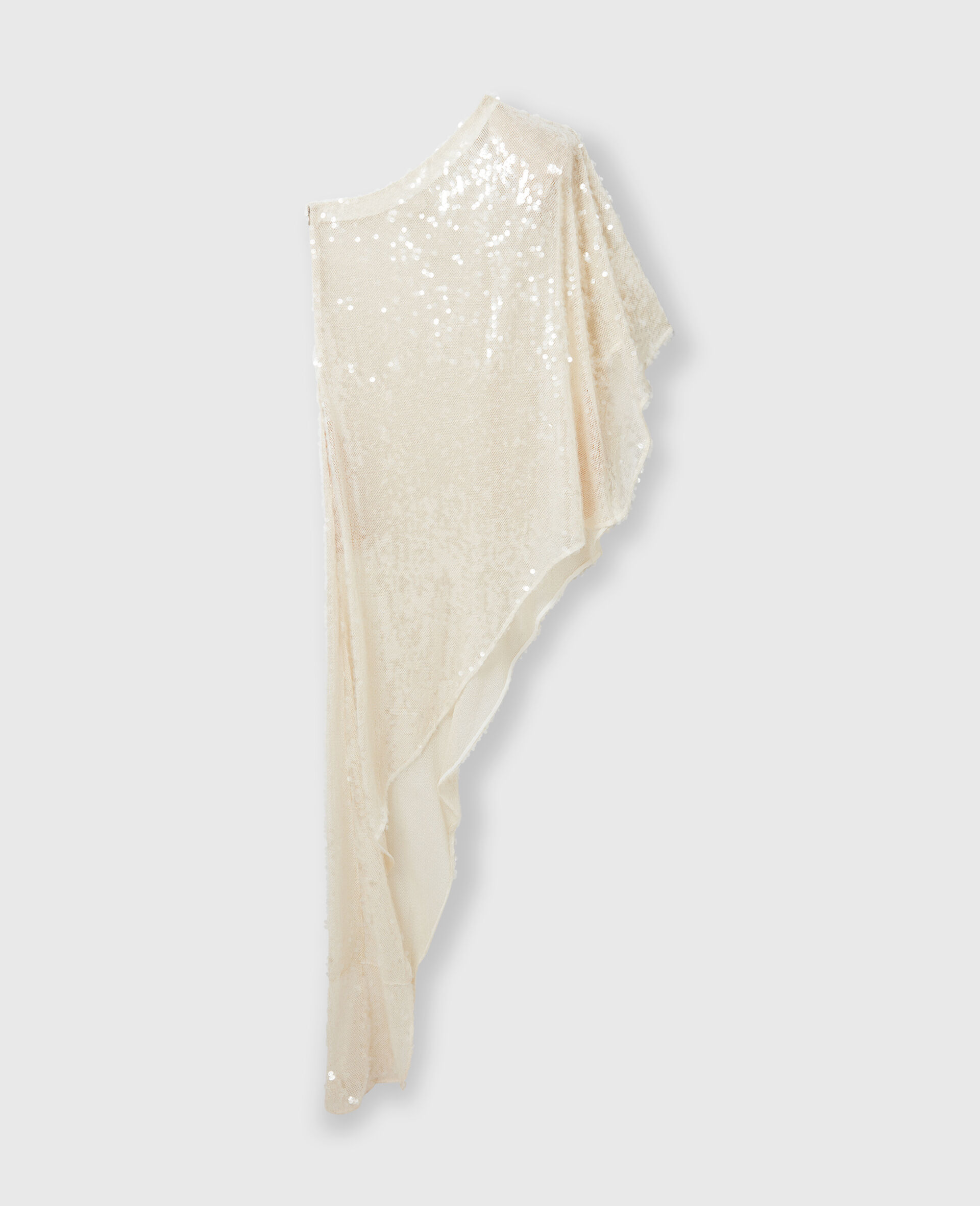 One-Sleeve Sequin Dress-Cream-large image number 0