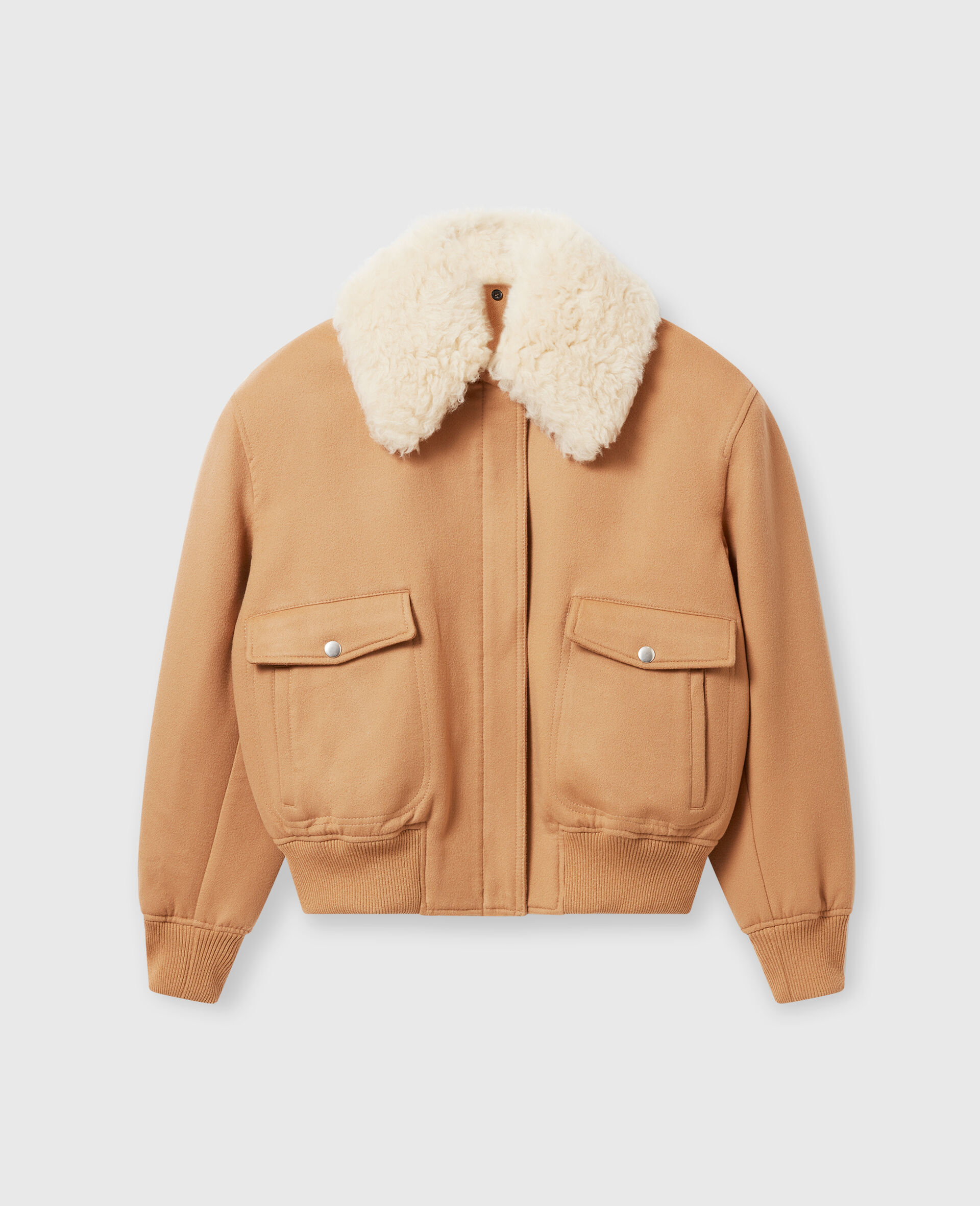 Plush Teddy Bomber Jacket-Brown-large image number 0