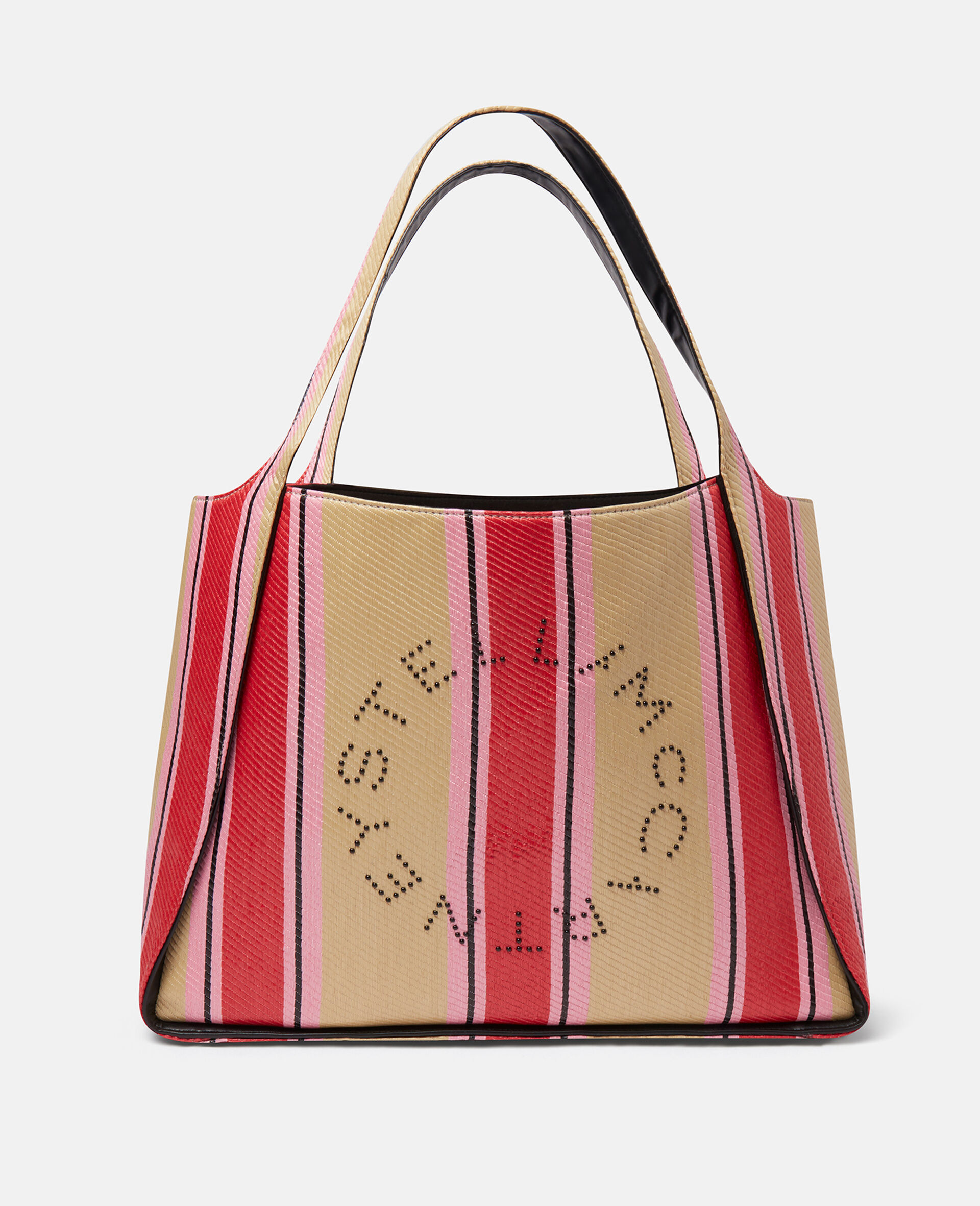 Stella Logo Striped Raffia Tote Bag-Red-medium