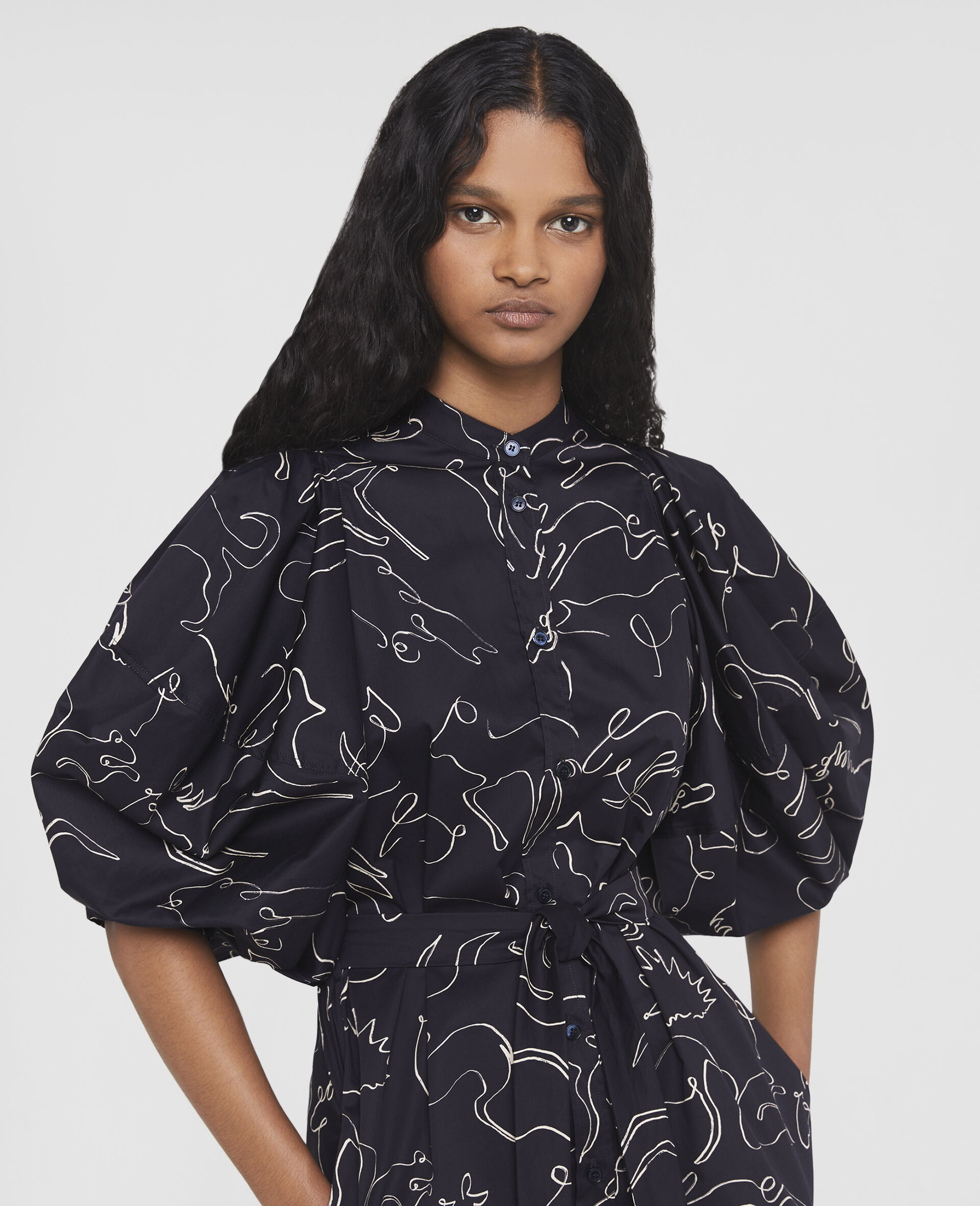 Rewild Doodle Print Puff Sleeve Dress-Blue-large Rewild Doodle Print Puff Sleeve Dress-Blue-large image number 3