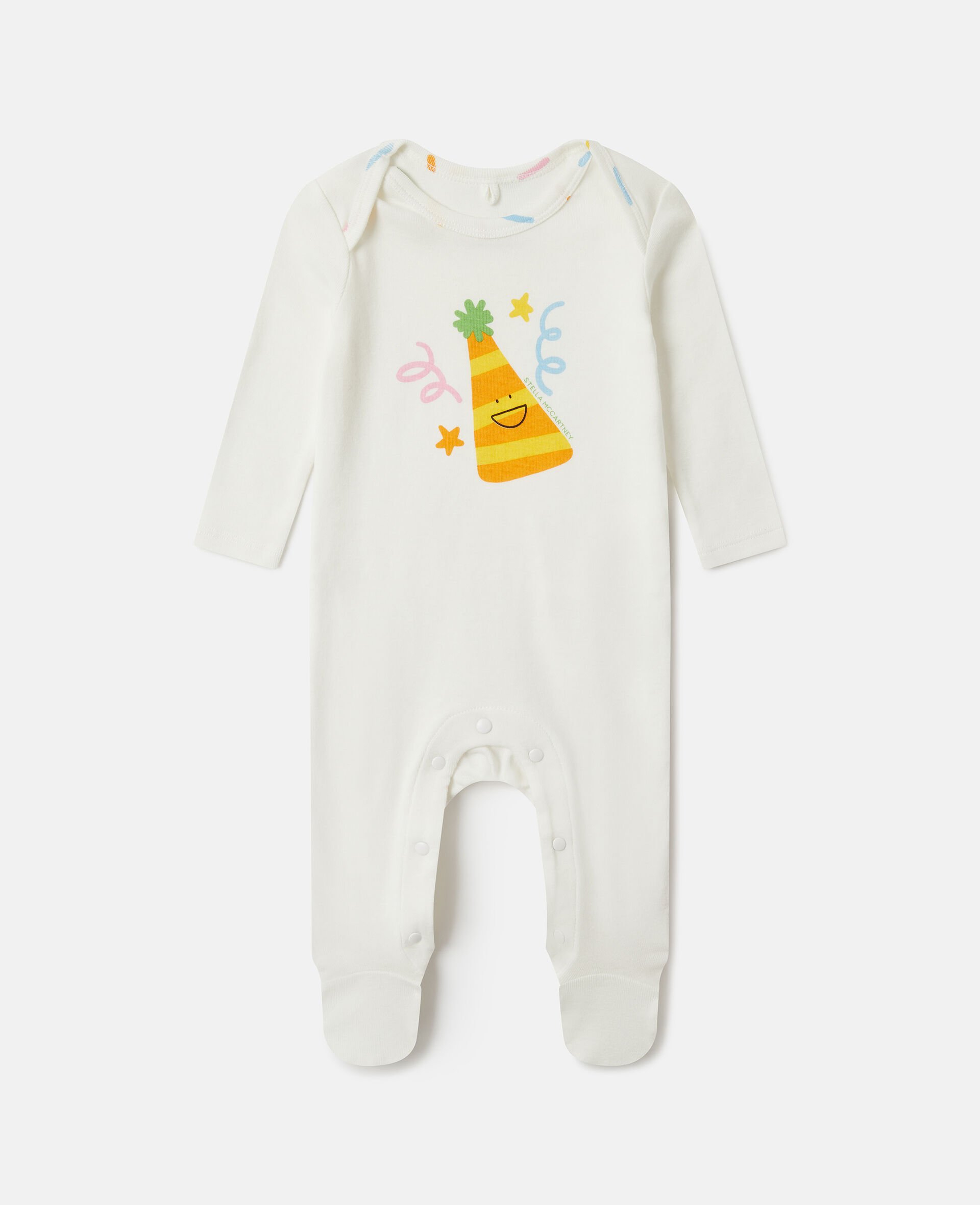 Party Hat Print Hat And Romper Set-White-medium