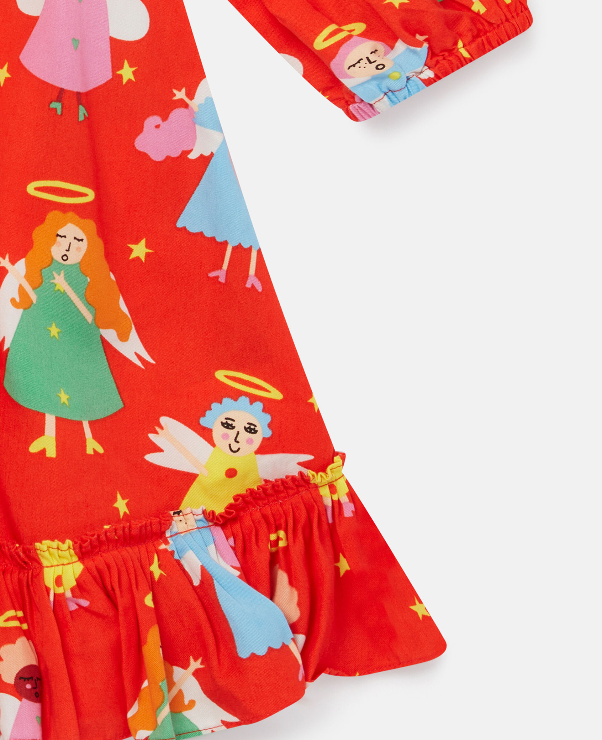 Christmas Angel Print Twill Dress-Red-large image number 3