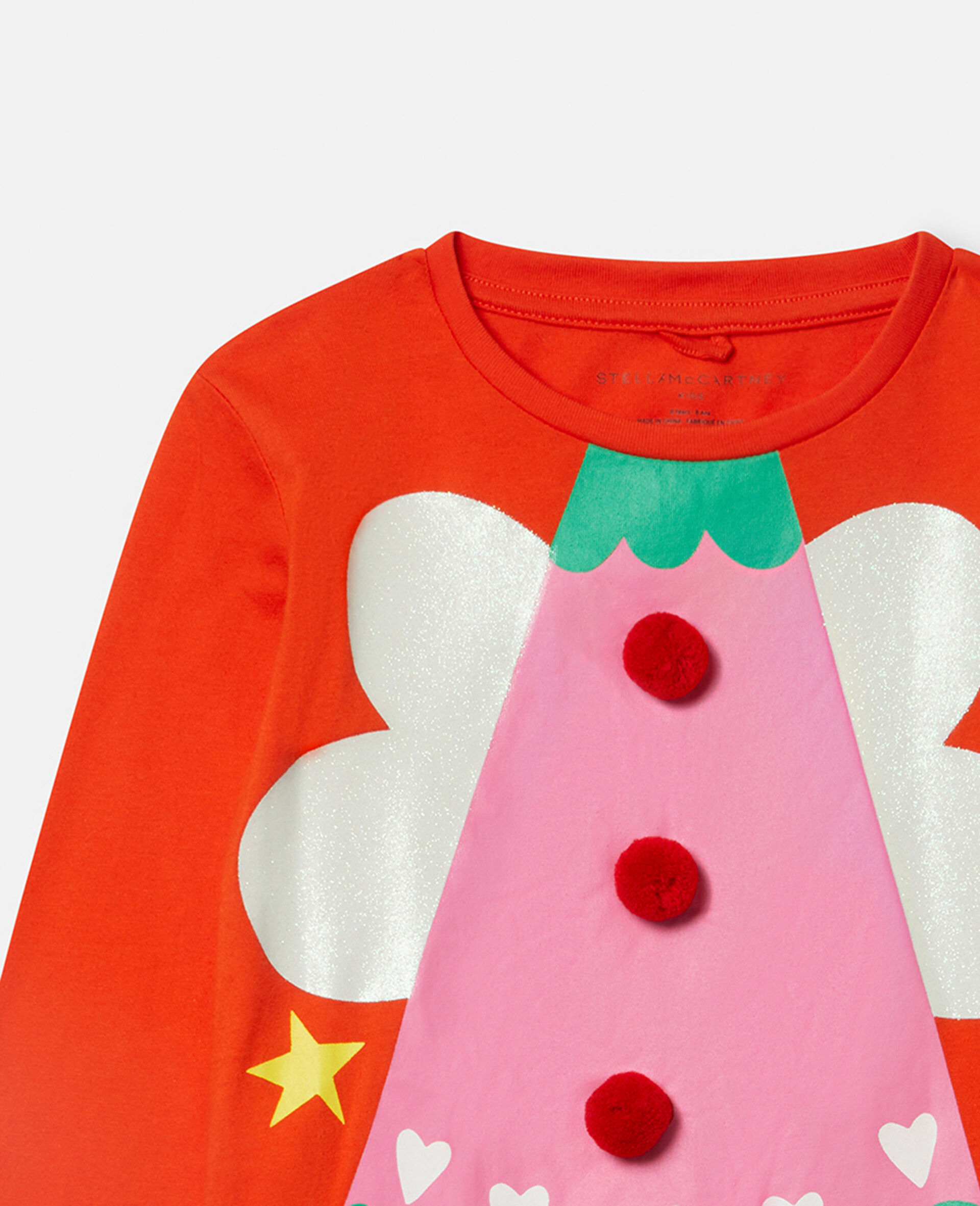 Christmas Angel Pom Pom Cotton T‐Shirt-Red-large image number 1