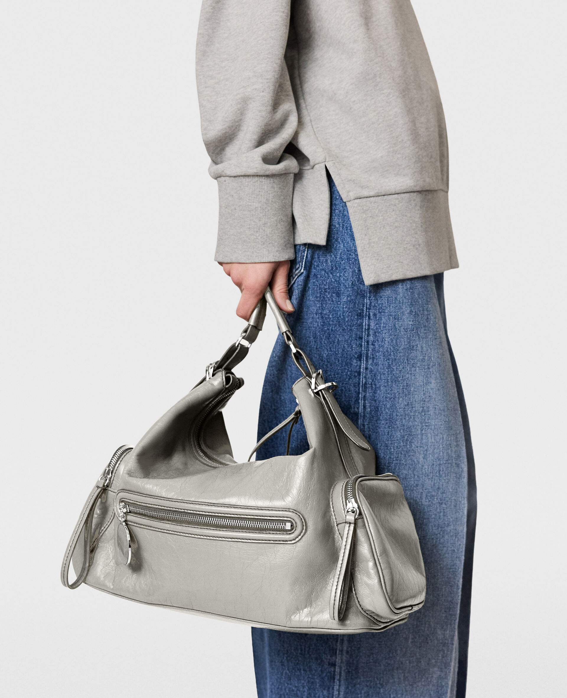 Dartmoor Cracked Patent Shoulder Bag-Grey-medium