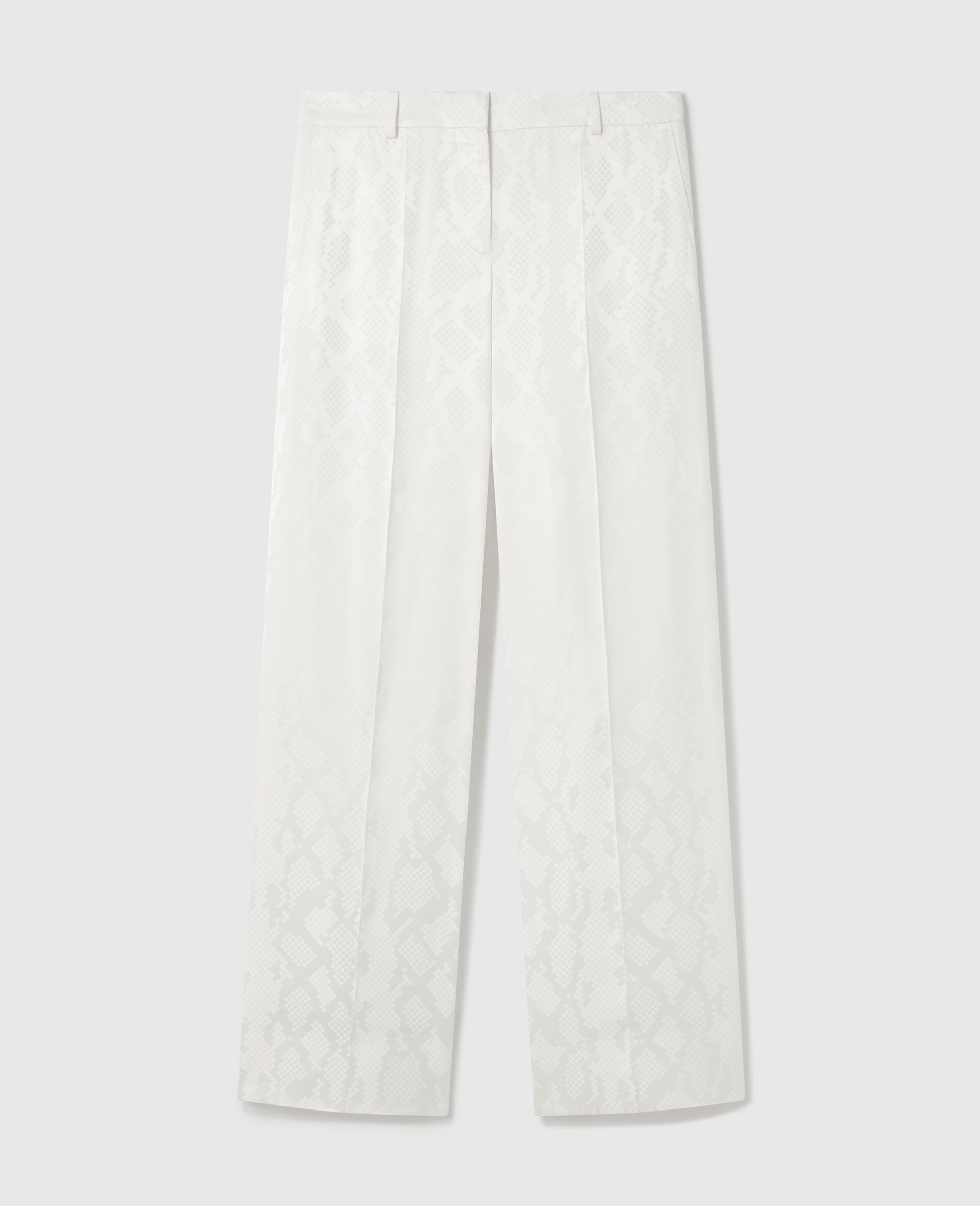 Snake Print Pleated Straight-Leg Trousers-White-medium