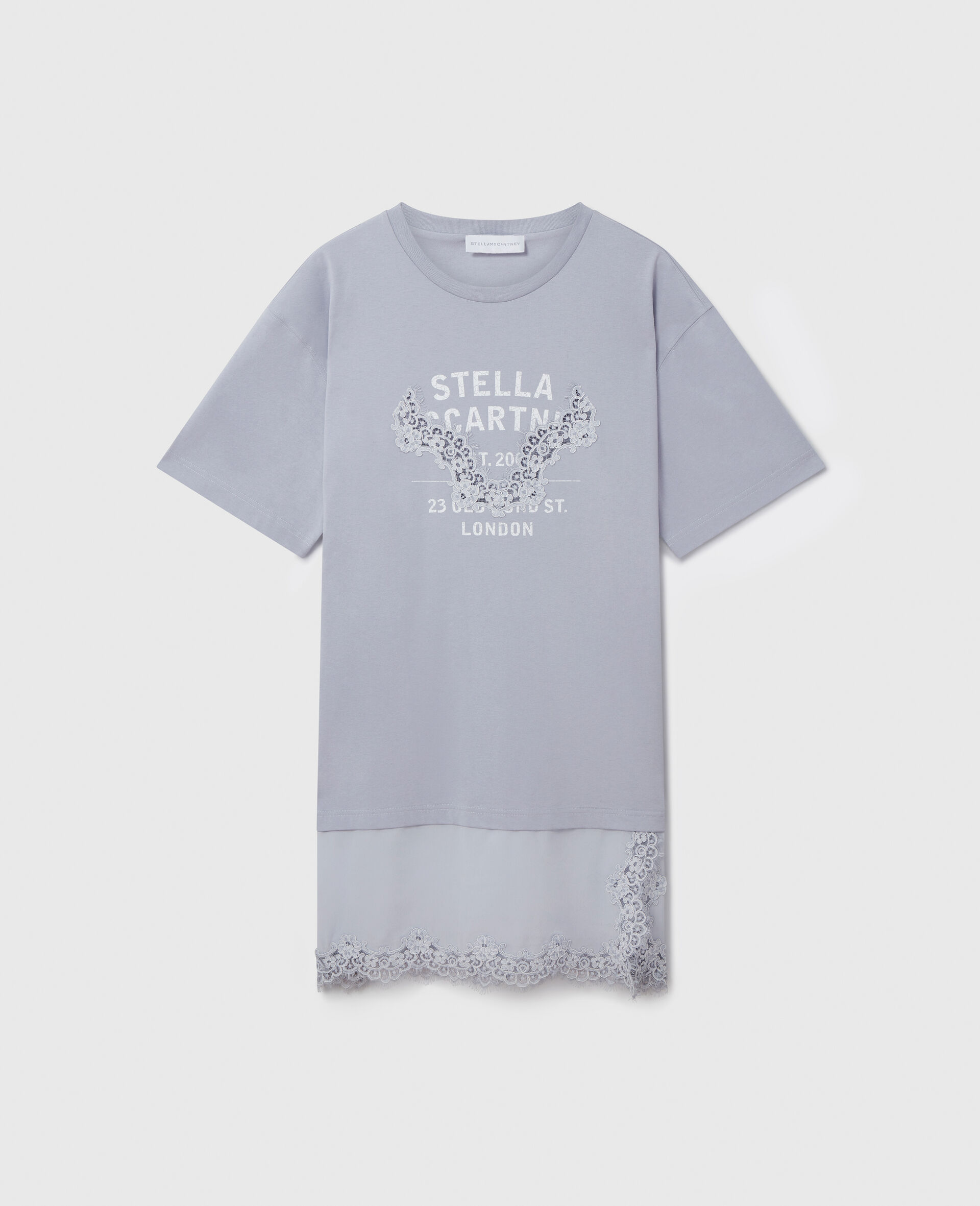 Lace-Insert Graphic T-Shirt Dress-Blue-large image number 0