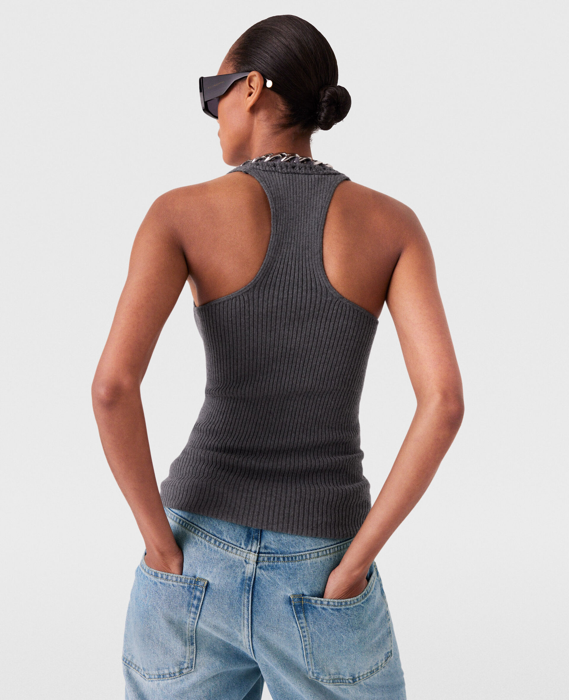 Chunky Chain Tank Top-Grey-large image number 4