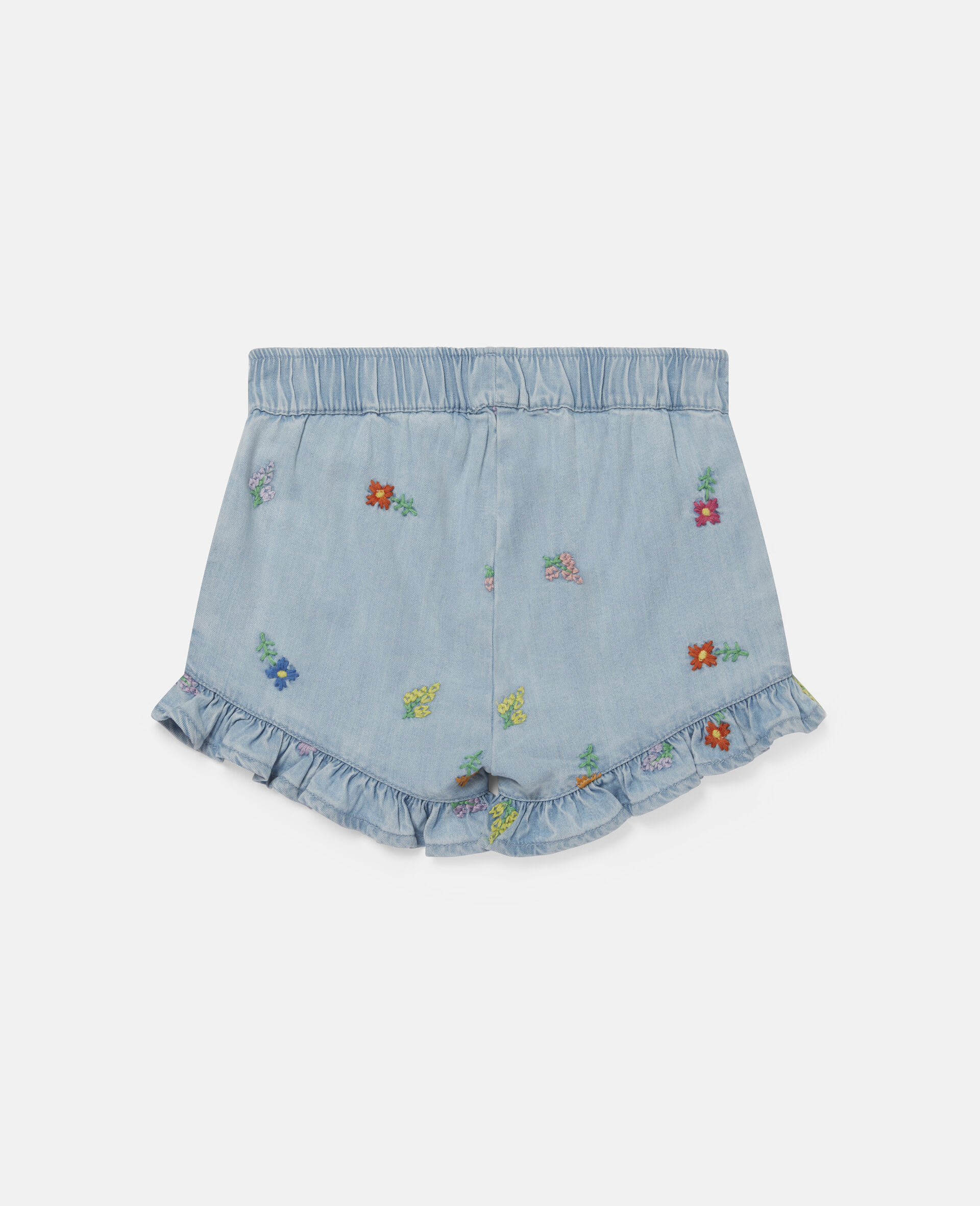 Embroidered Flowers Denim Shorts-Blue-large image number 3