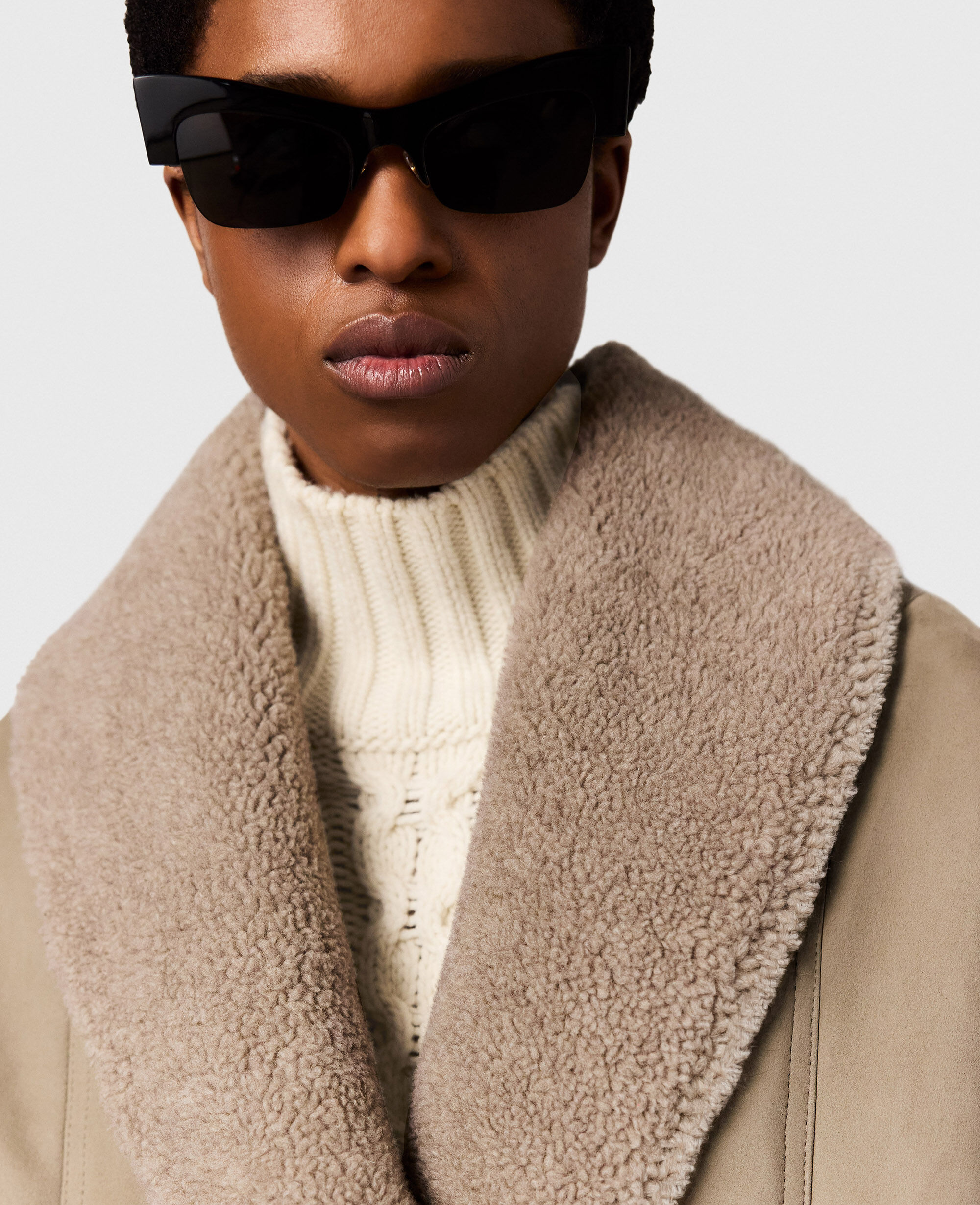 WOMEN Brown Vegan Suede Plush-Trimmed Jacket | Stella McCartney US
