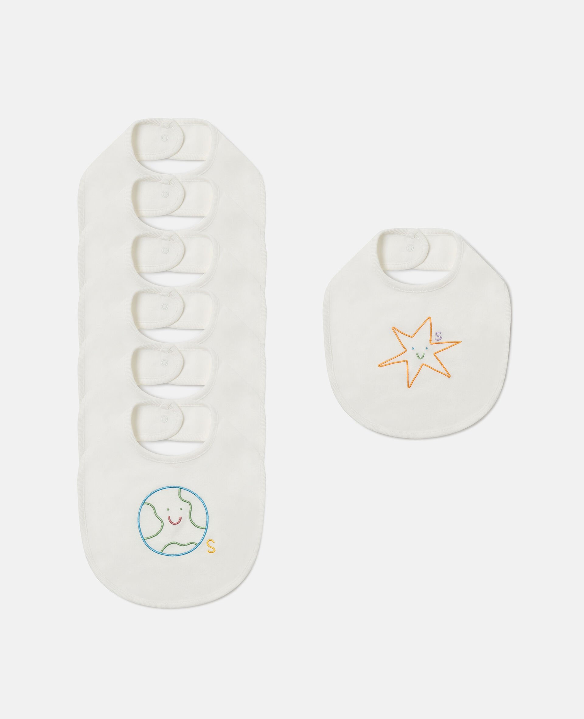Planets Embroidered Bibs Set -White-medium