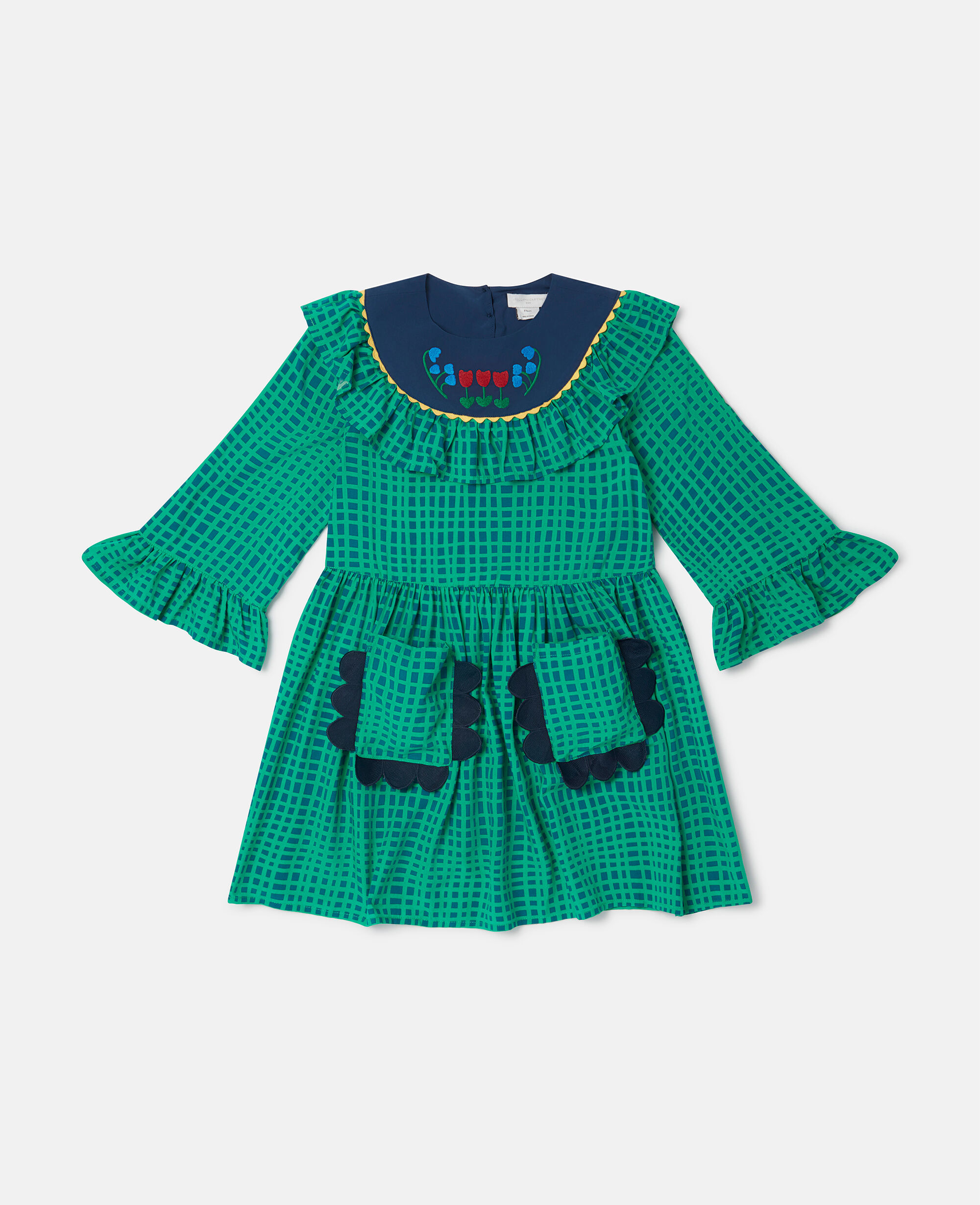 Women Green Folk Flower Check Print Collared Dress Stella McCartney AE