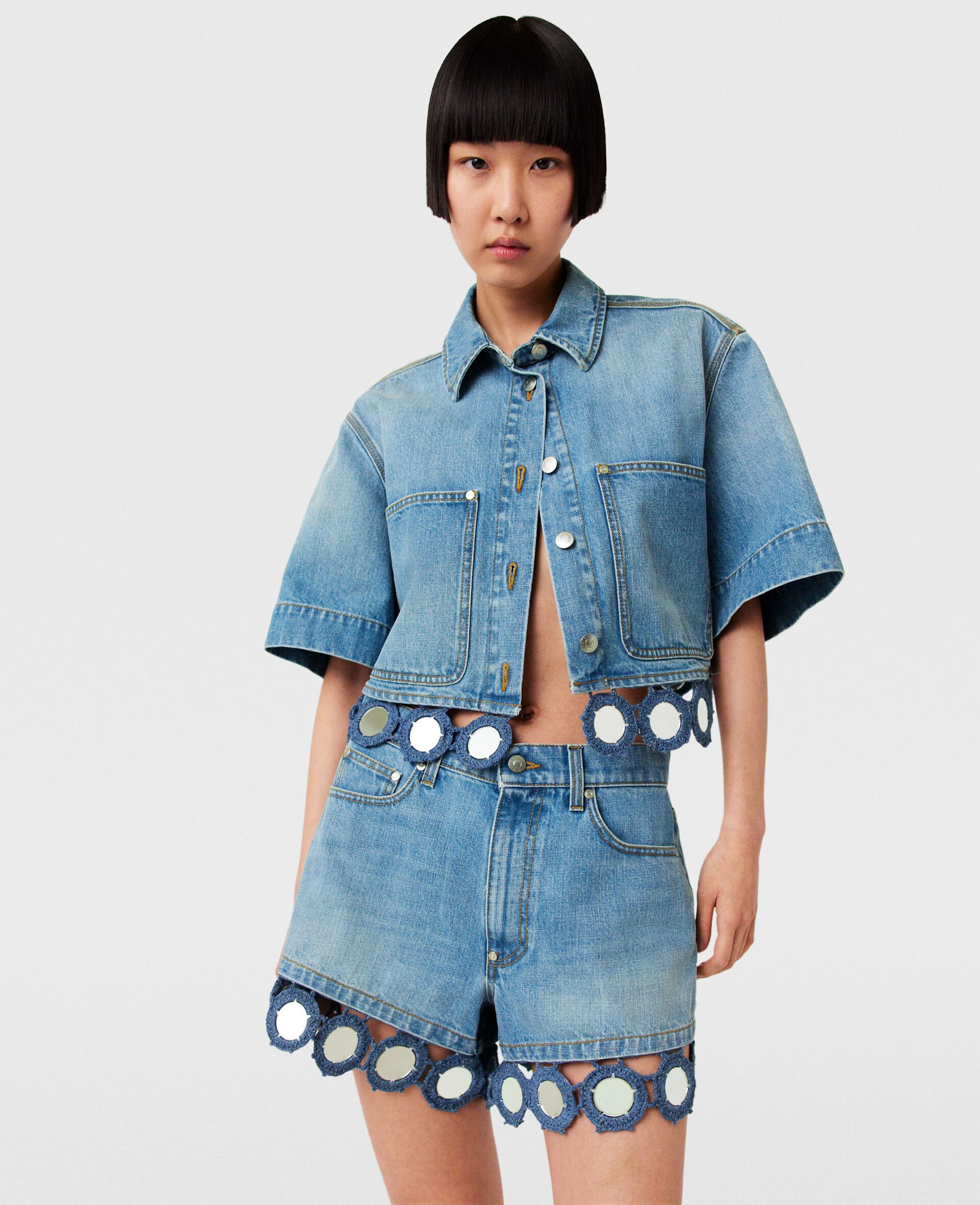 Mirror Crochet High-Rise Shorts-Blue-large image number 1