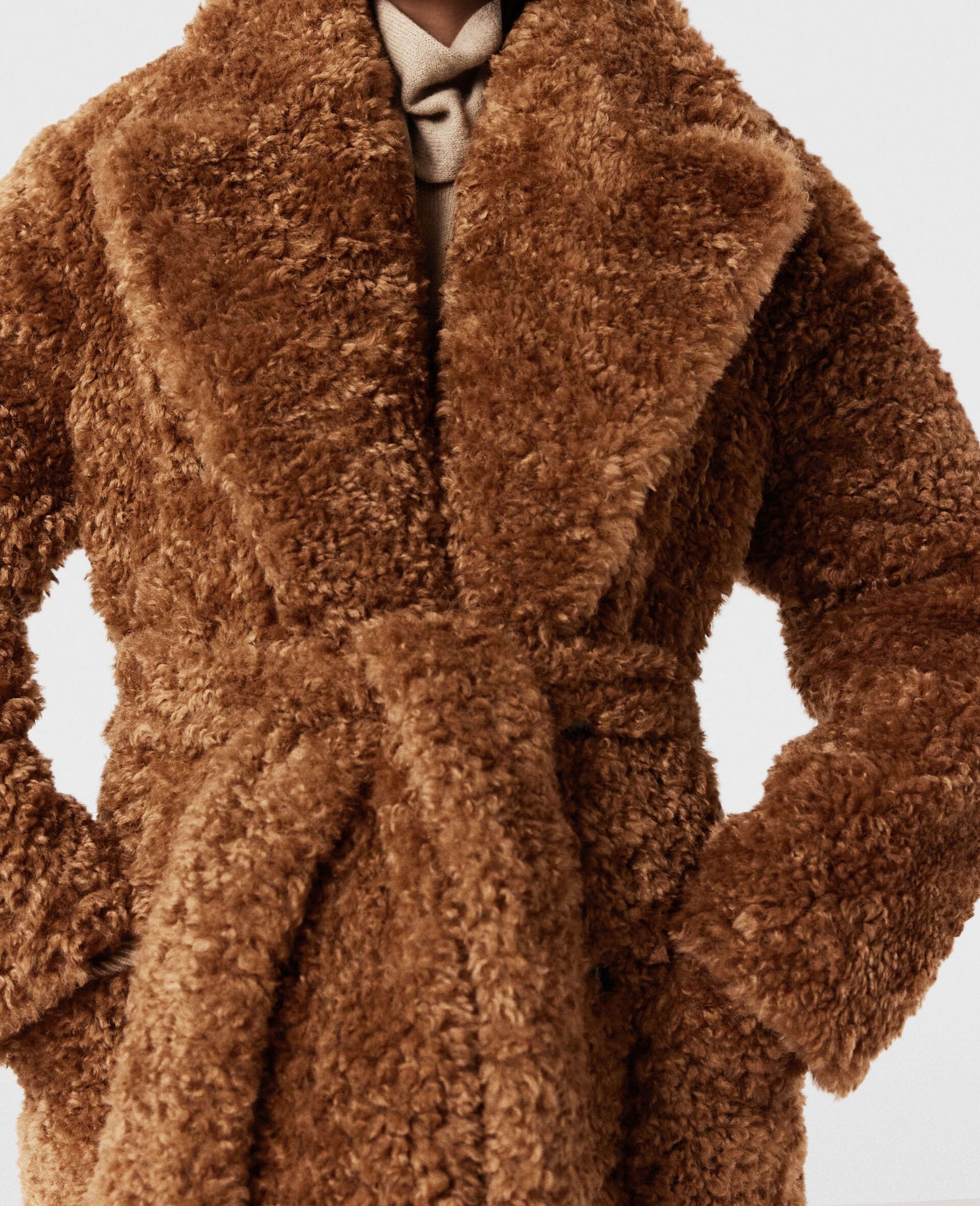 Belted Plush Teddy Coat-Brown-large image number 3