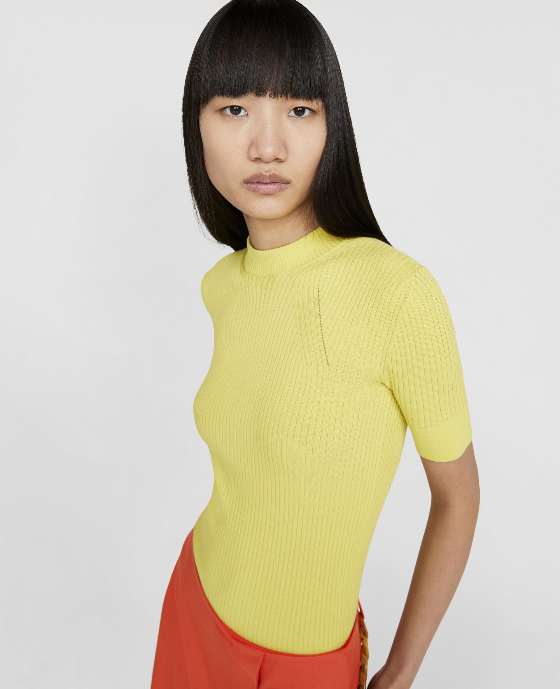 Ribbed Knit Top-Yellow-large image number 3