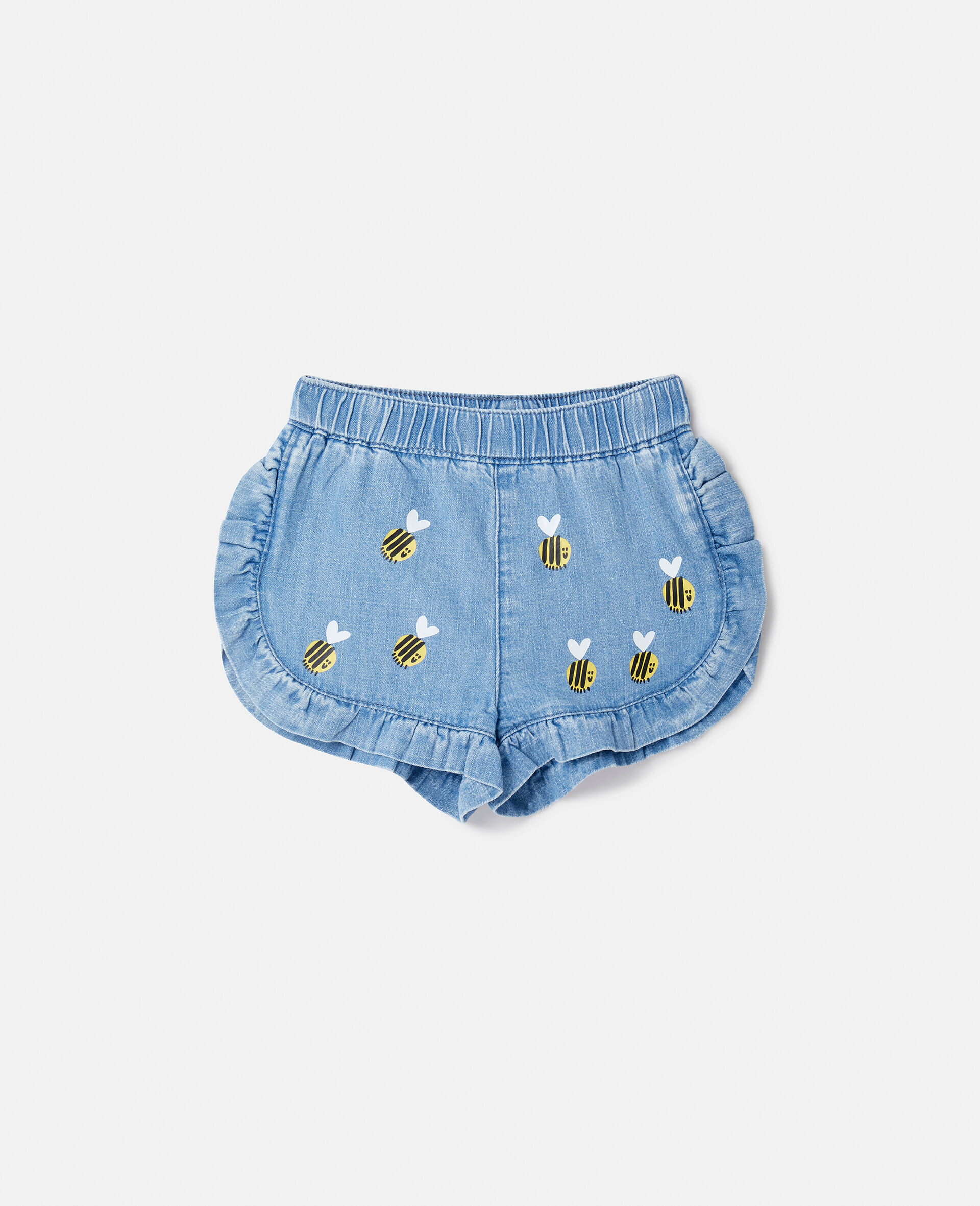 Bumblebee Embroidery Denim Shorts-Bleu-medium