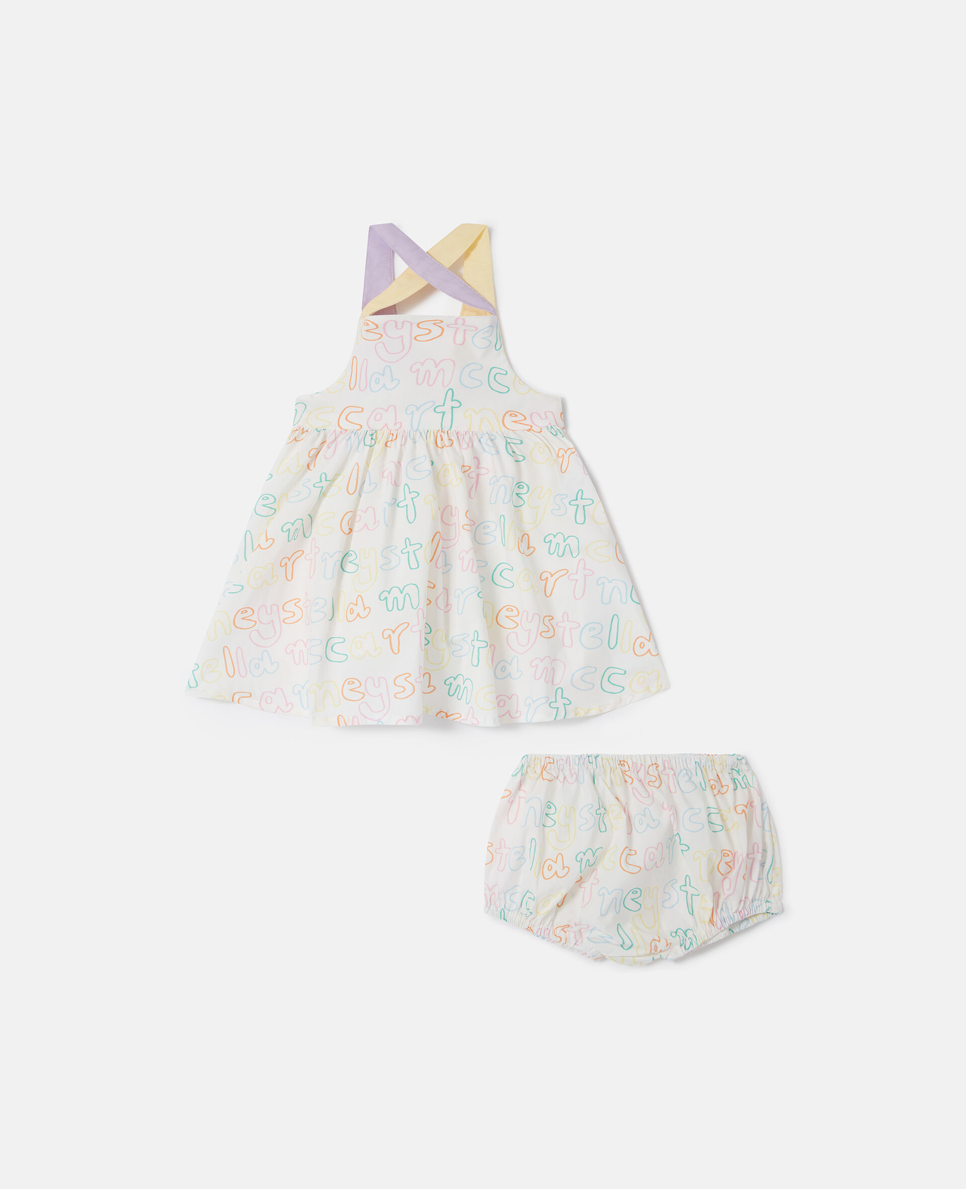 Brand Print Dress and Bloomers Set-Cream-large image number 0