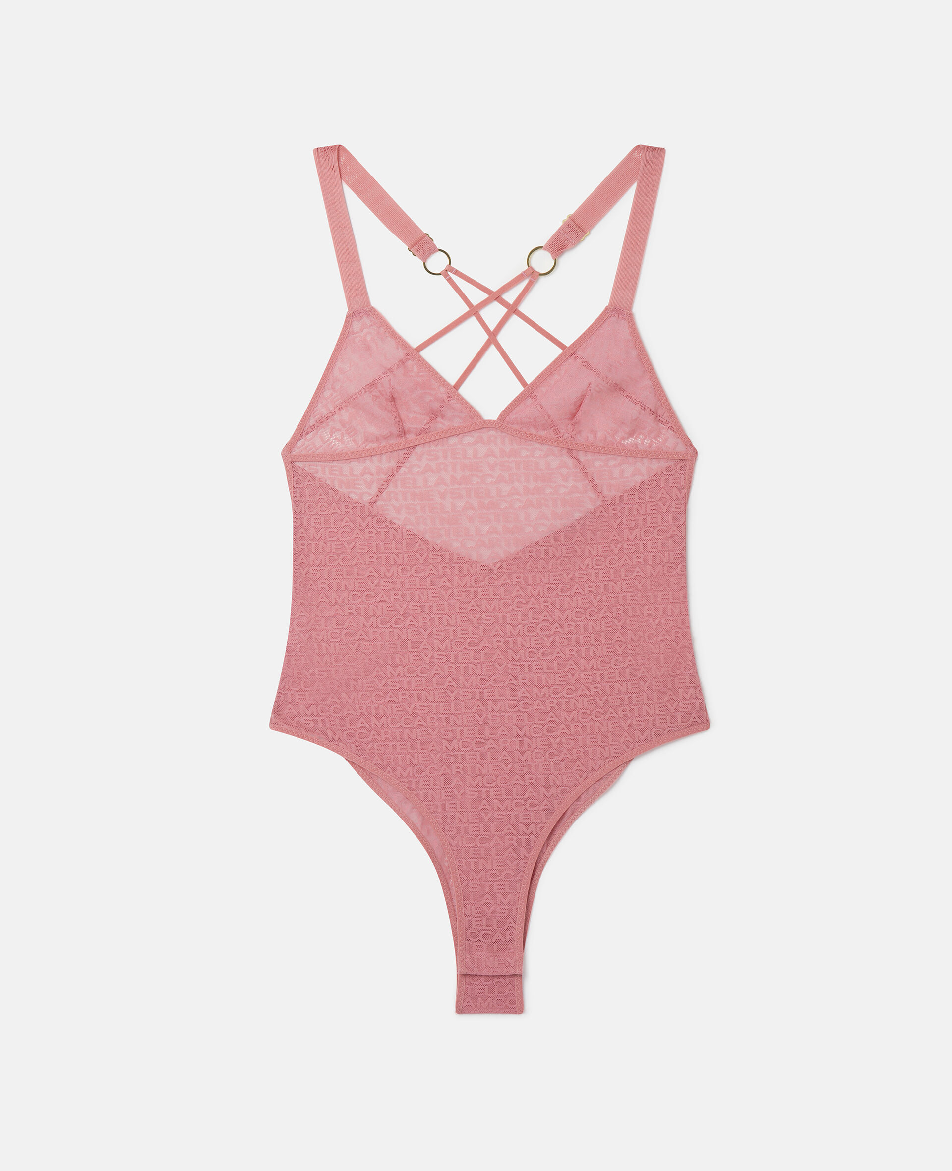 Monogram Mesh Bodysuit-Pink-medium