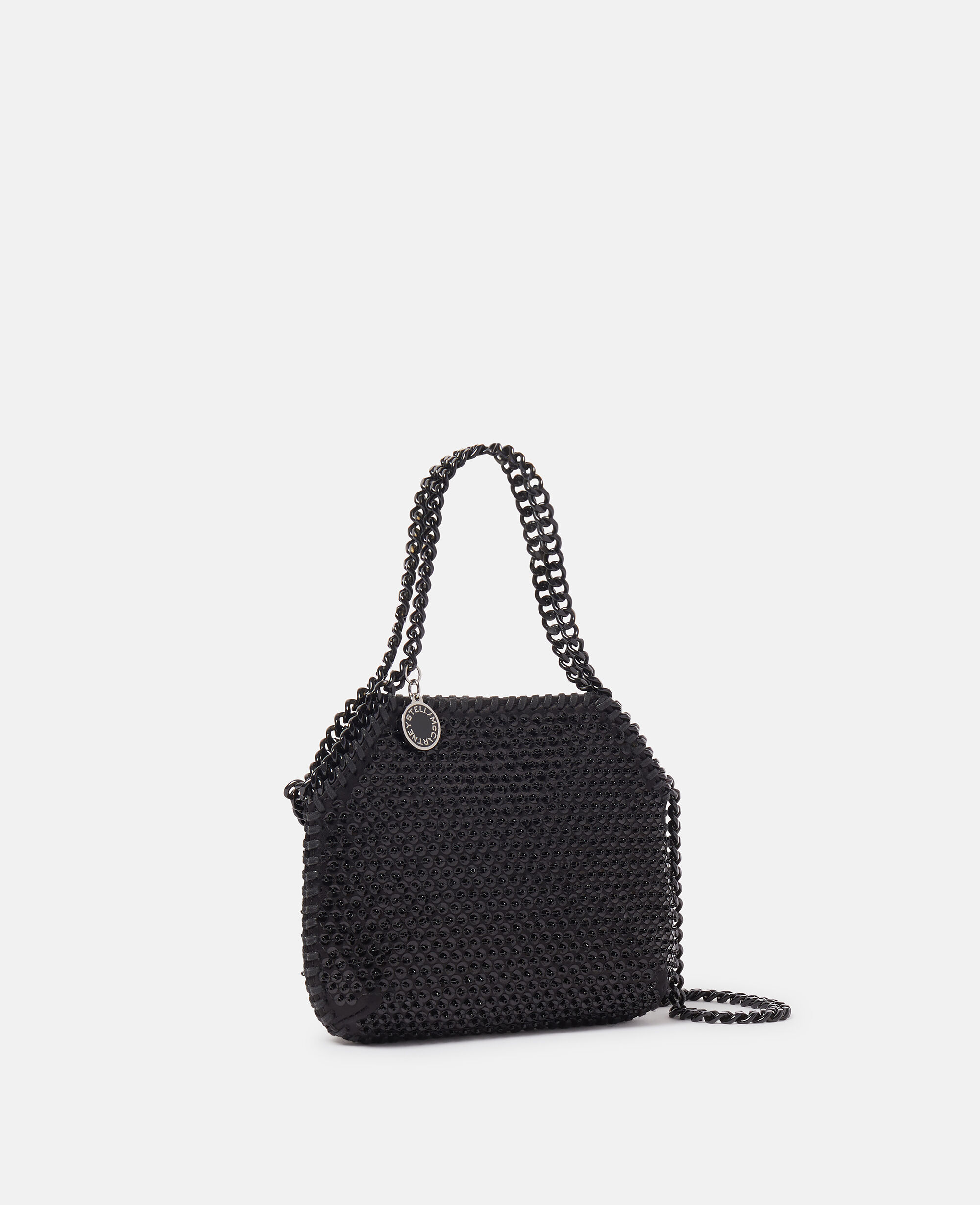 Women High-shine black Falabella Sequin Tiny Tote Bag
