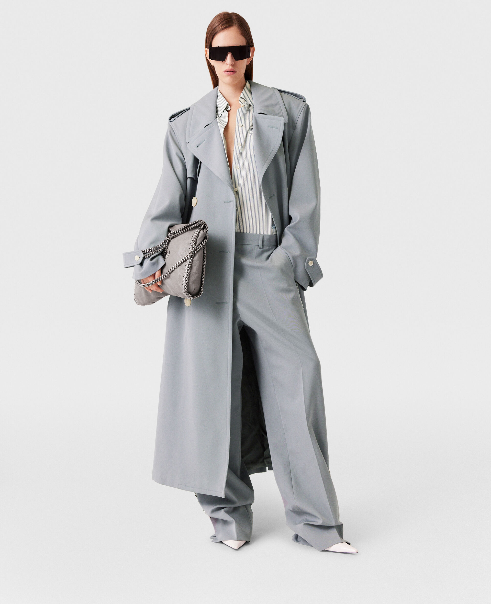Oversized Belted Trench Coat-Grey-model
