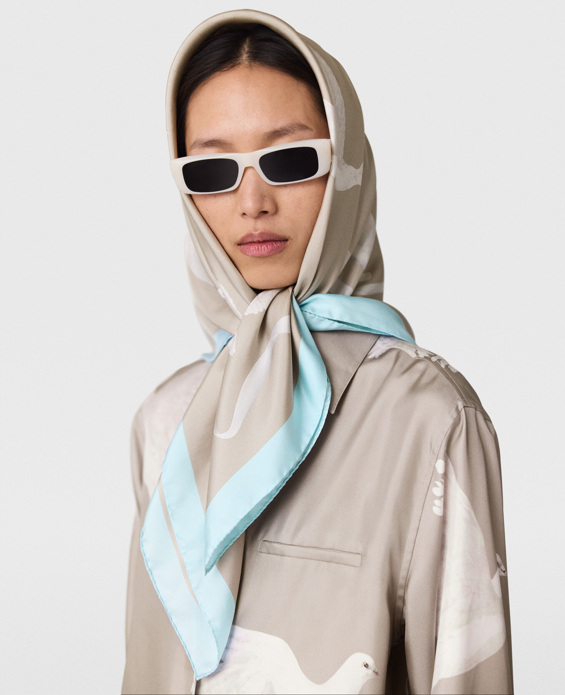 Foulard carre avec imprime colombe-Beige-large image number 1