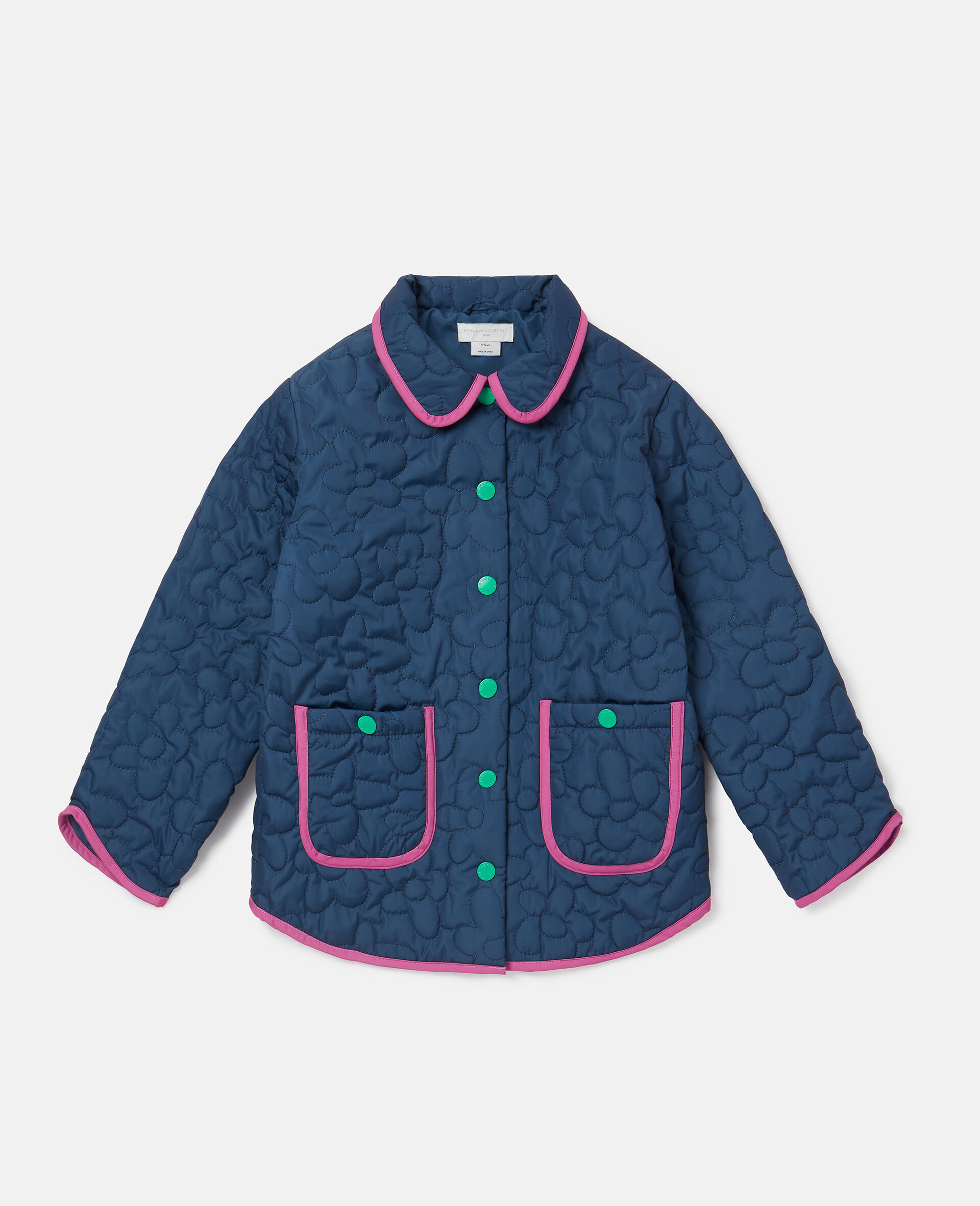 Flower Quilted Jacket-Blue-large image number 0