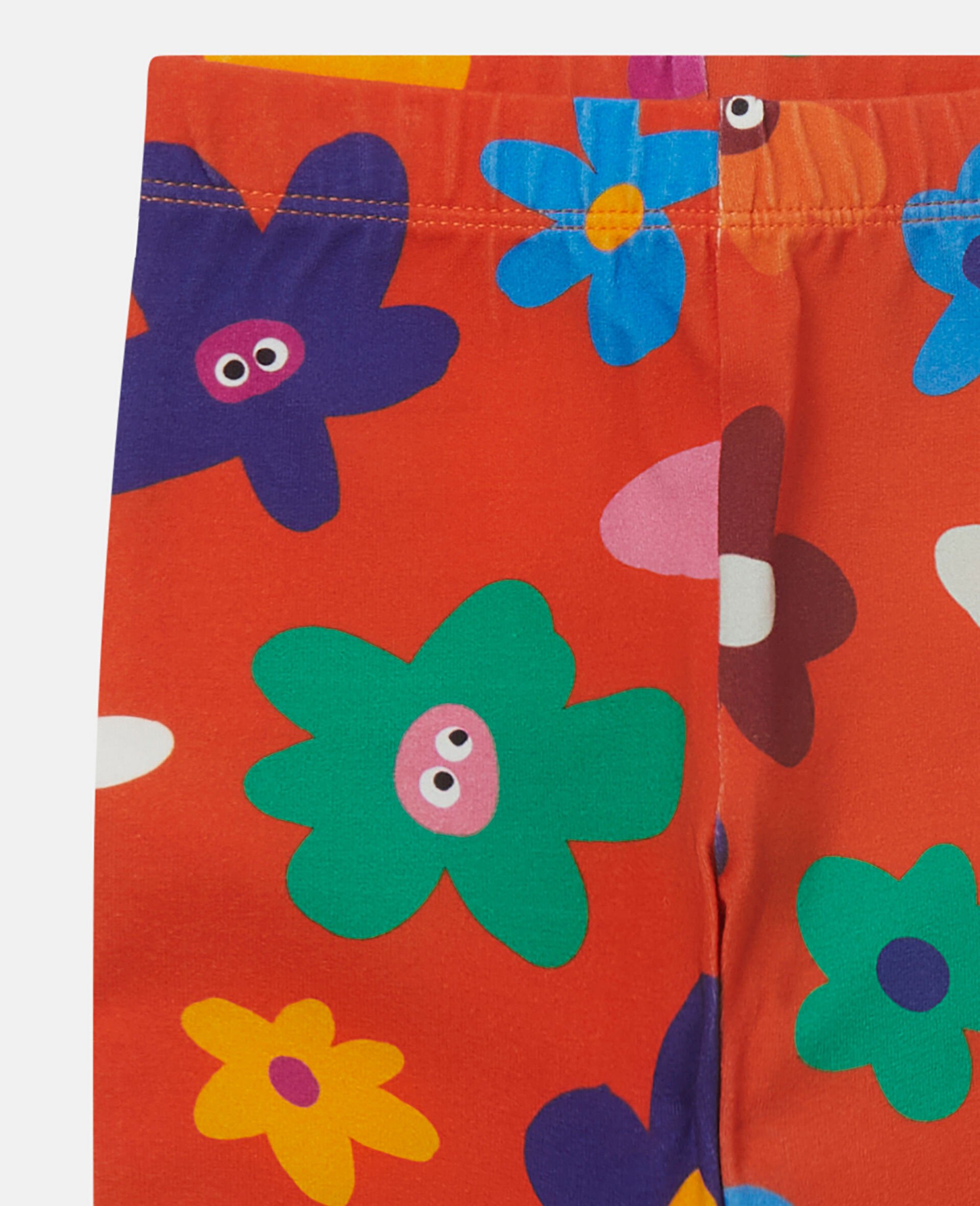 Smiling Flower Print Leggings-Orange-large Smiling Flower Print Leggings-Orange-large image number 1