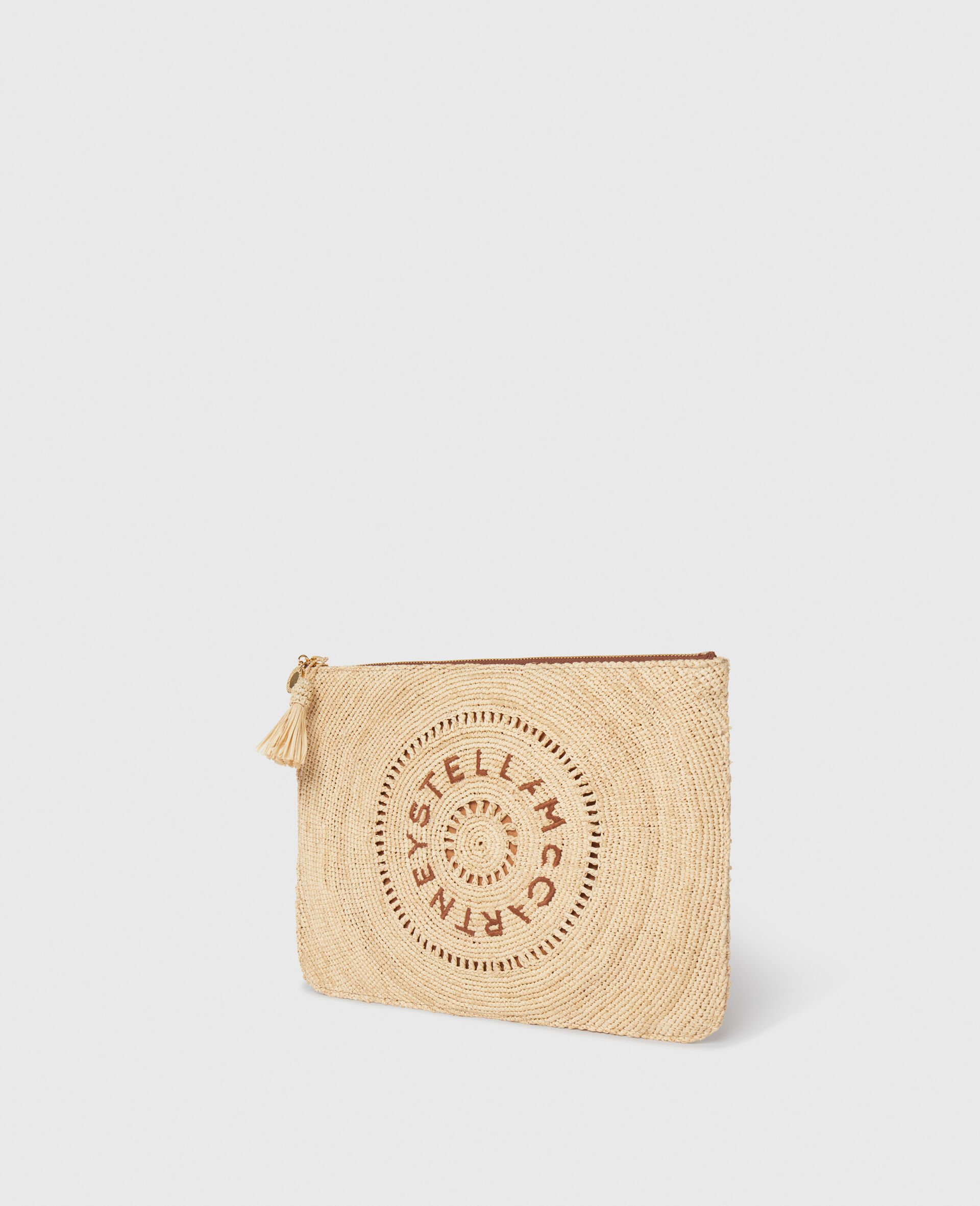 Logo Raffia Clutch Pouch-Beige-large image number 2