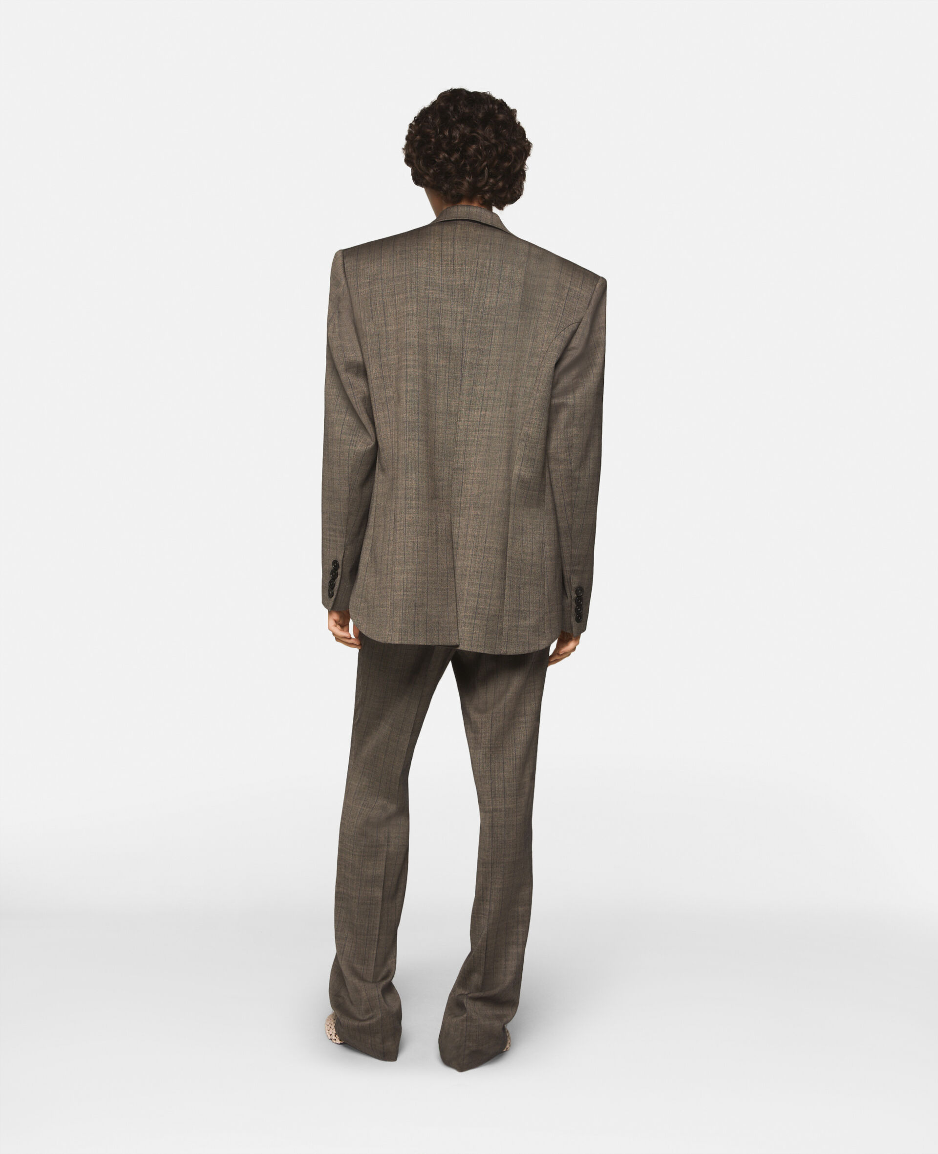 Cropped Pinstripe Wool Blazer -Grey-large image number 5