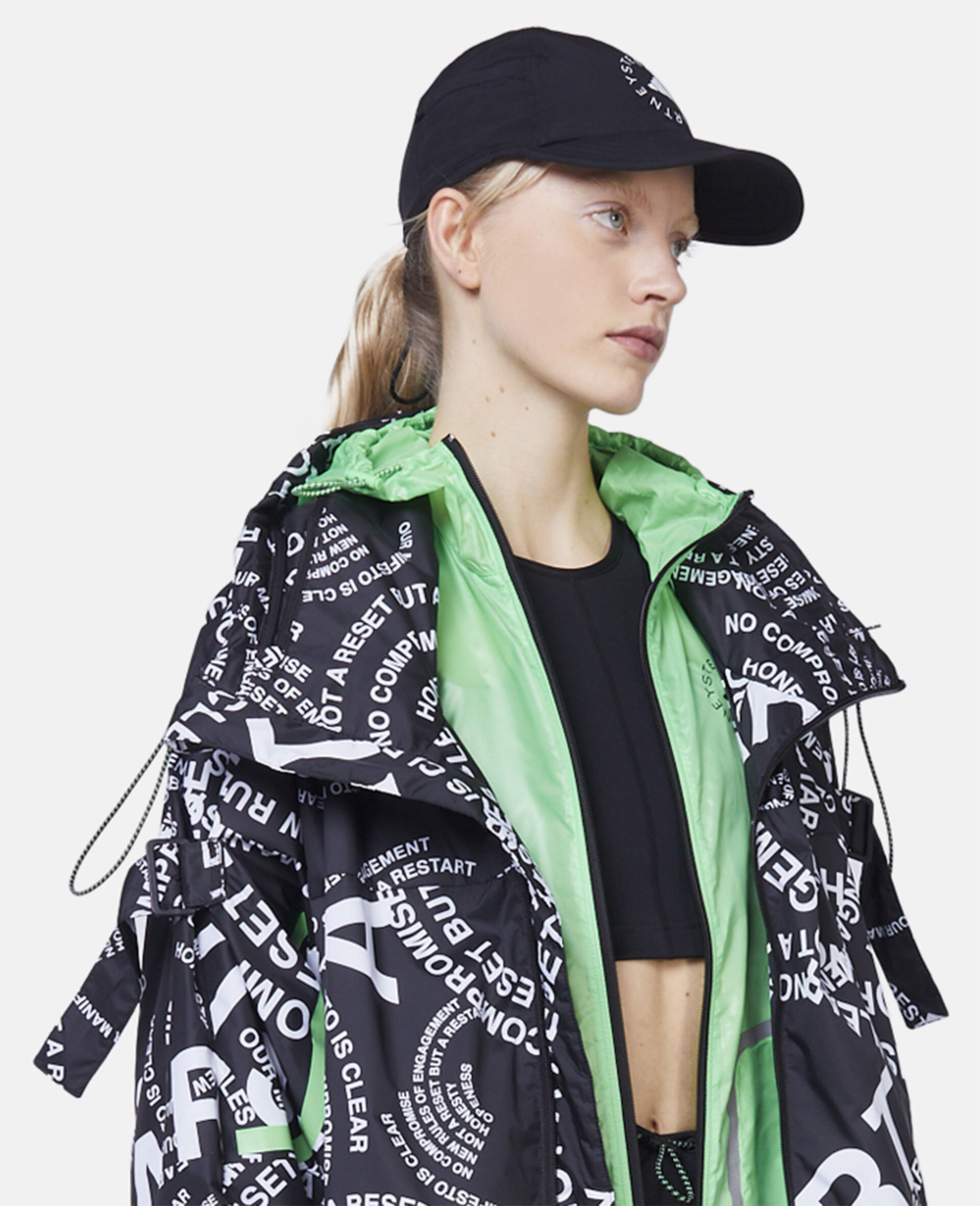 TrueCasuals Lettered Print Packable Long Parka Jacket-Black-large image number 3