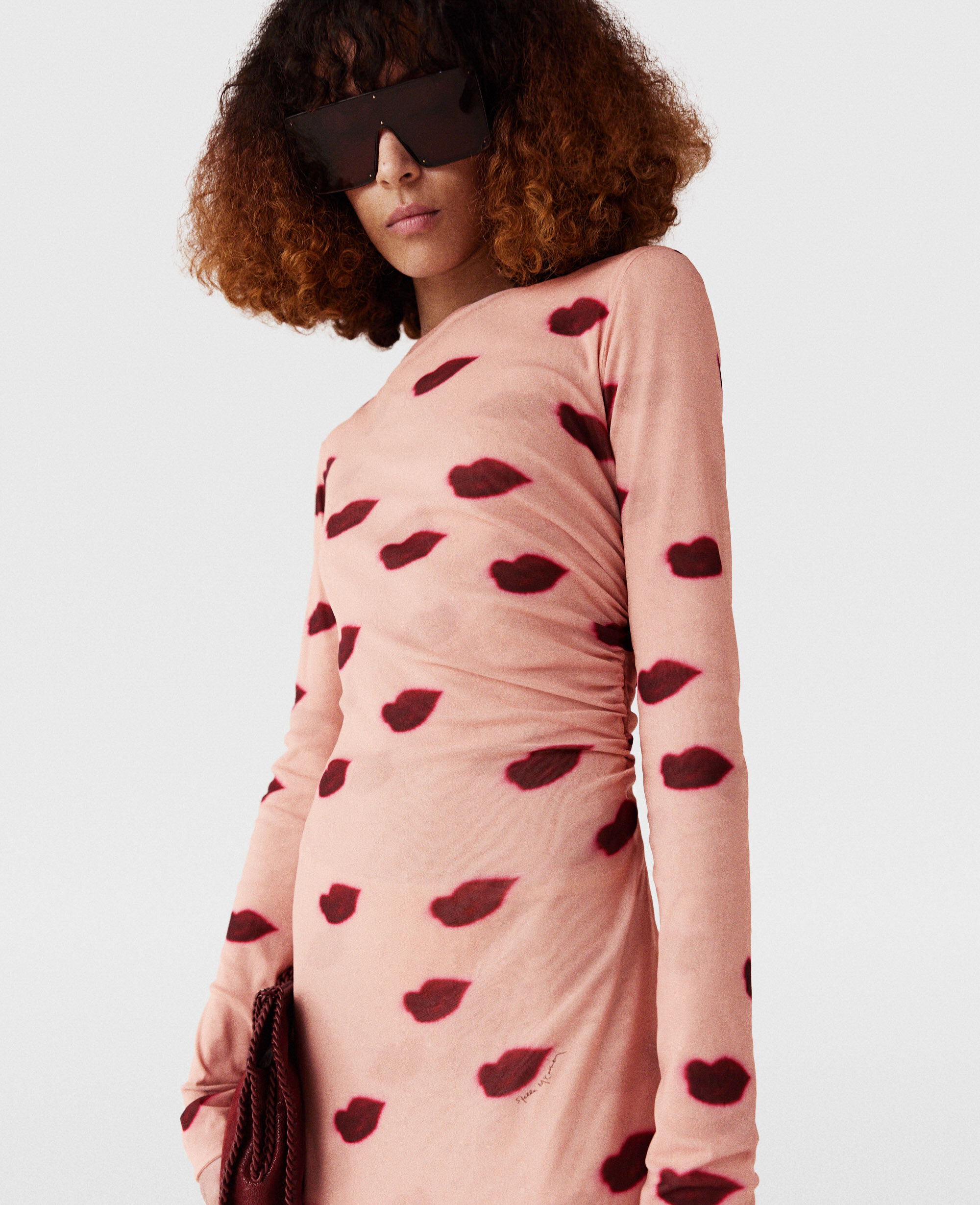 Women Dusty pink and red Long-Sleeve Lips Print Maxi Dress | Stella  McCartney US