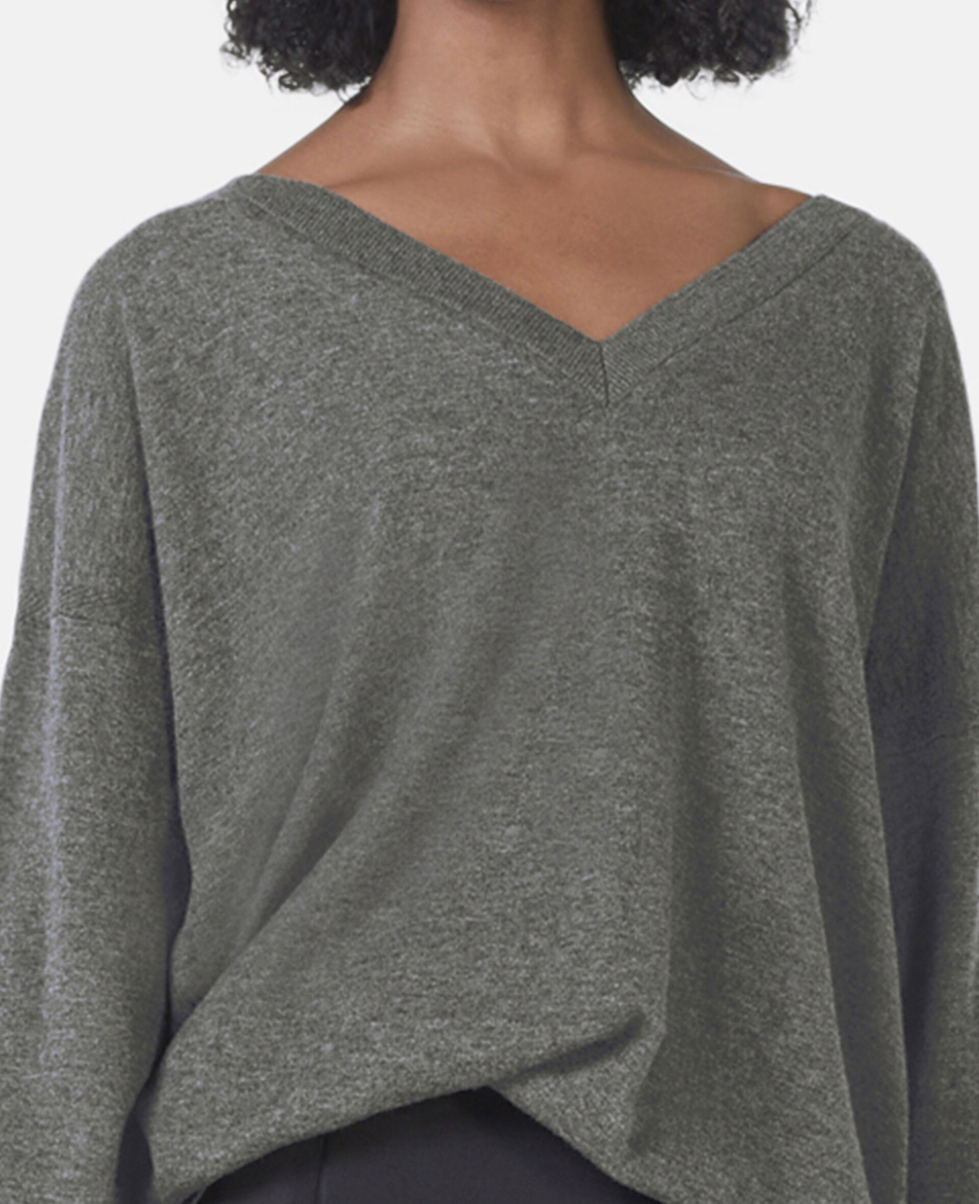 Maglione con Scollo a V e Maniche Lunghe-Grigio-large image number 4