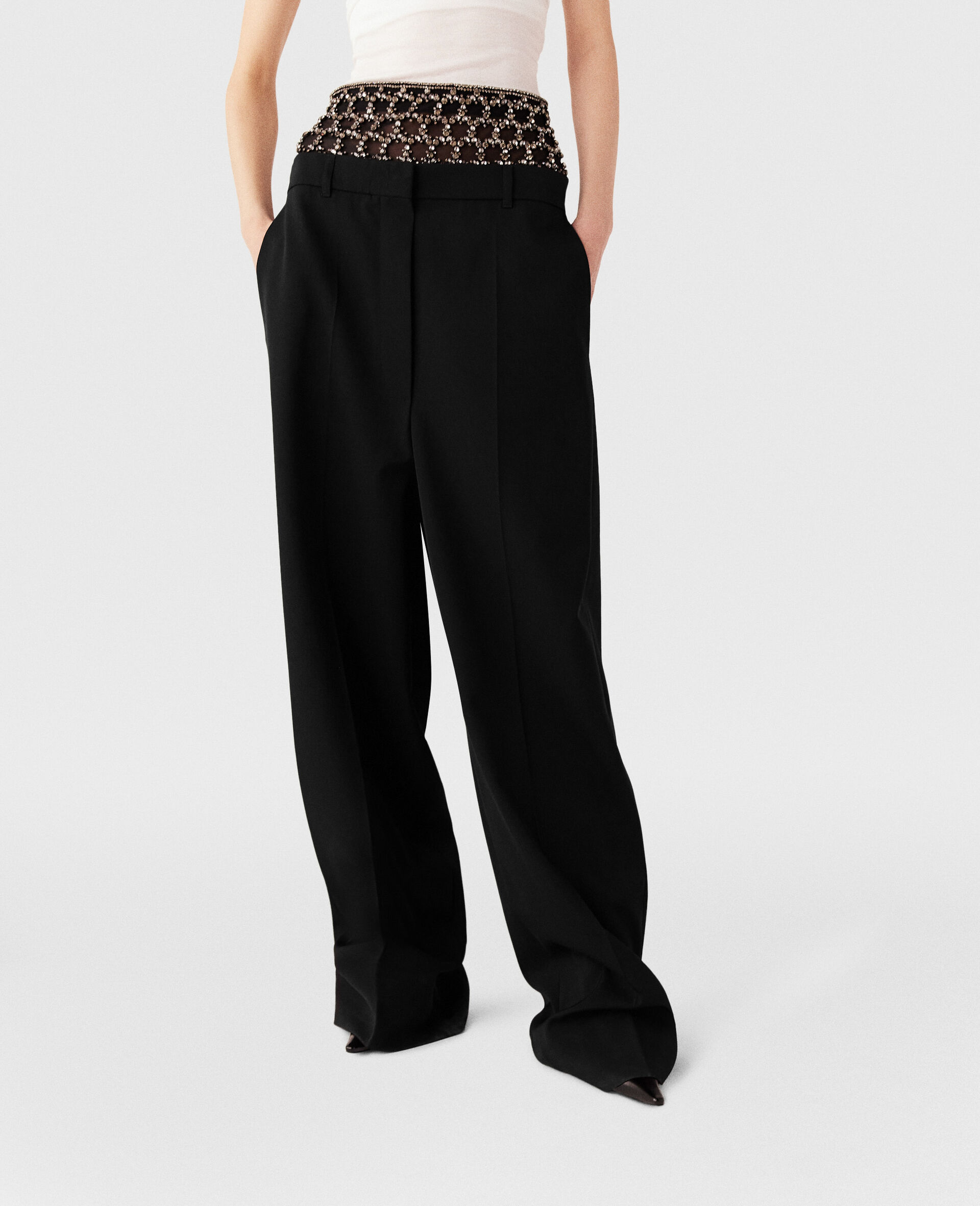 Crystal Cage Low-Rise Trousers-Black-large image number 4