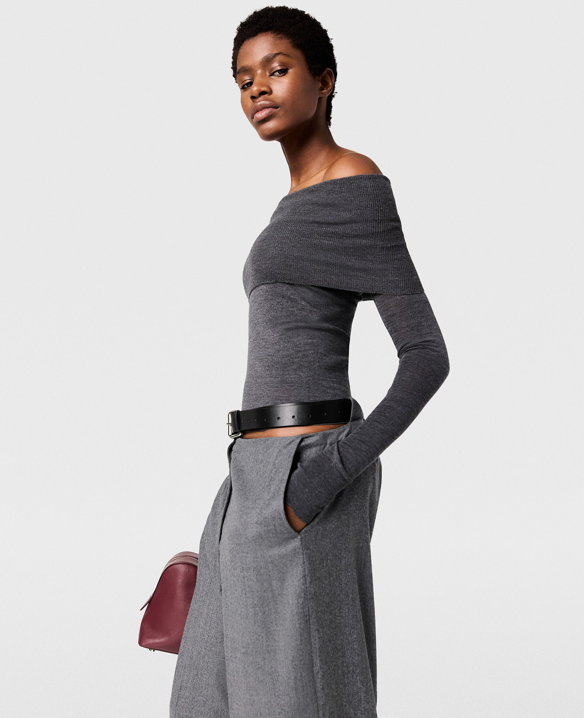 Off-Shoulder Long-Sleeve Jumper-Grey-large image number 2